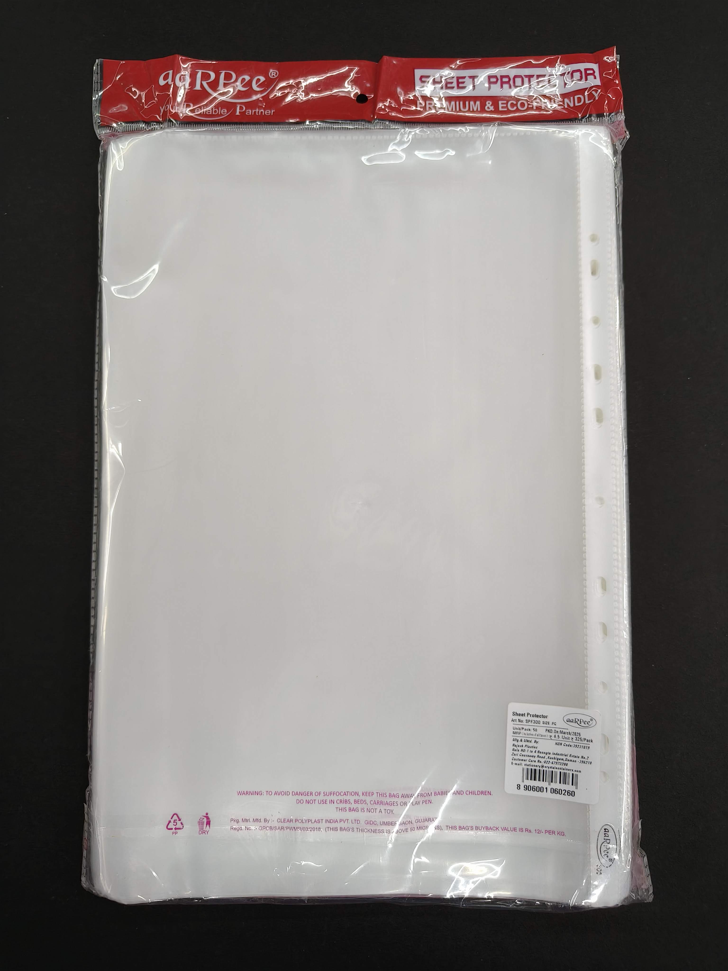 aaRPee Sheet Protector | Multipurpose File Folder | Legal / A4 Size | 300 Micron Thickness | Transparent Document Sleeves with 11 Punch Holes | Pack of 50 Pieces