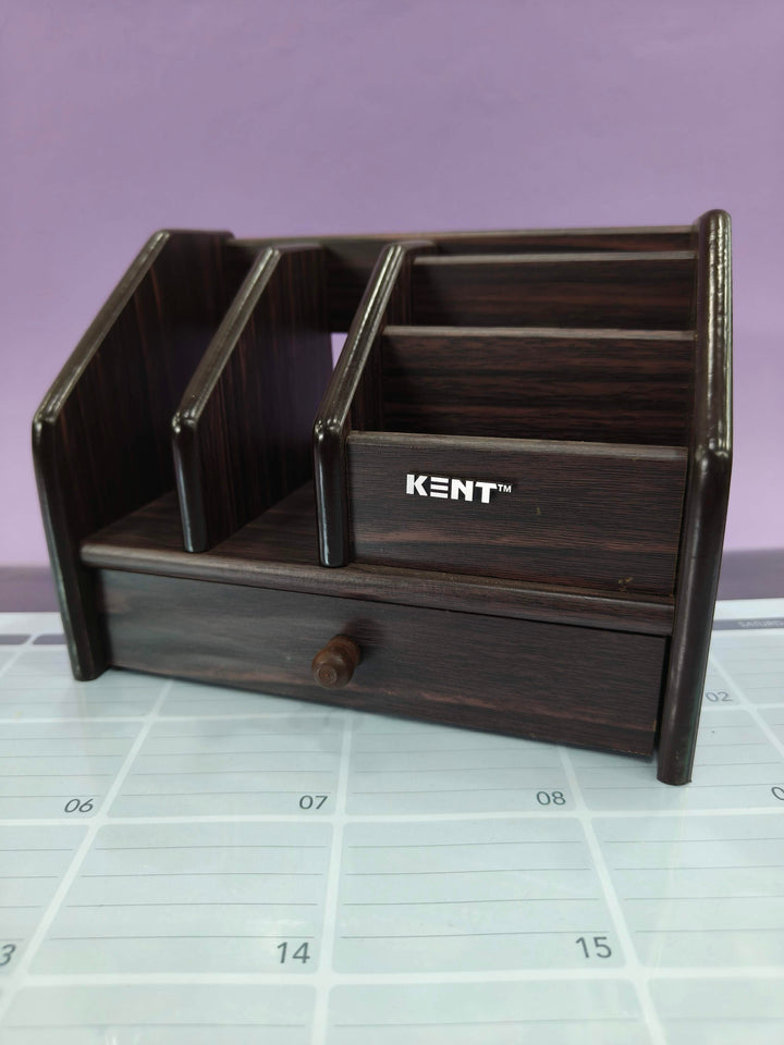 Pen Stand | Wood | Desk organiser with Drawer | Multi-Compartment Pen holder | Brown | Pack of 1