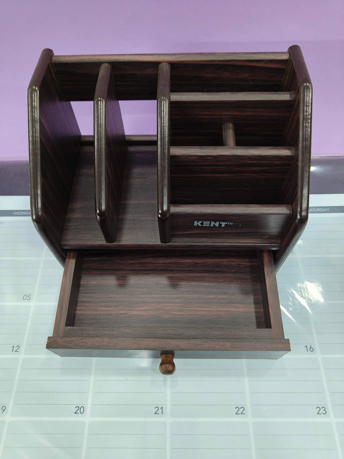 Pen Stand | Wood | Desk organiser with Drawer | Multi-Compartment Pen holder | Brown | Pack of 1