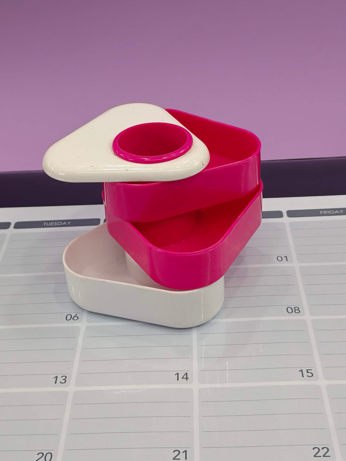 Triangular Rotating Pen Stand | Desk Organizer 3 Compartments Plastic Pen Stand | Plastic Stand for Office Table | Stationary Organizer