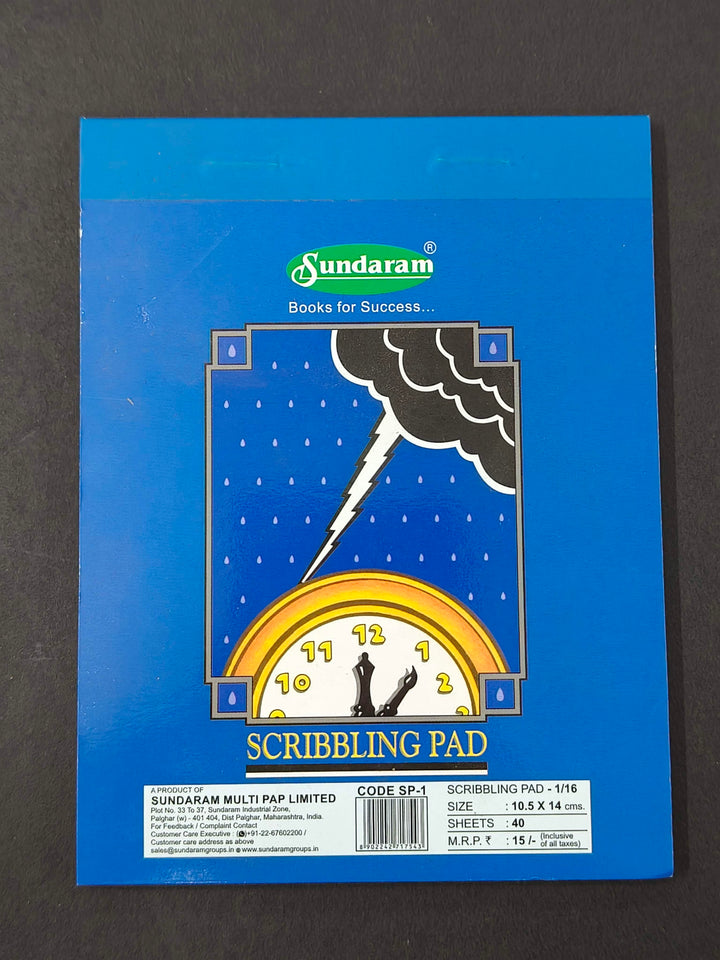 Sundaram | Scribbling Pad 1/16-40 Sheets | 80 Pages | 10.5 x 14 cm | Pack of 12