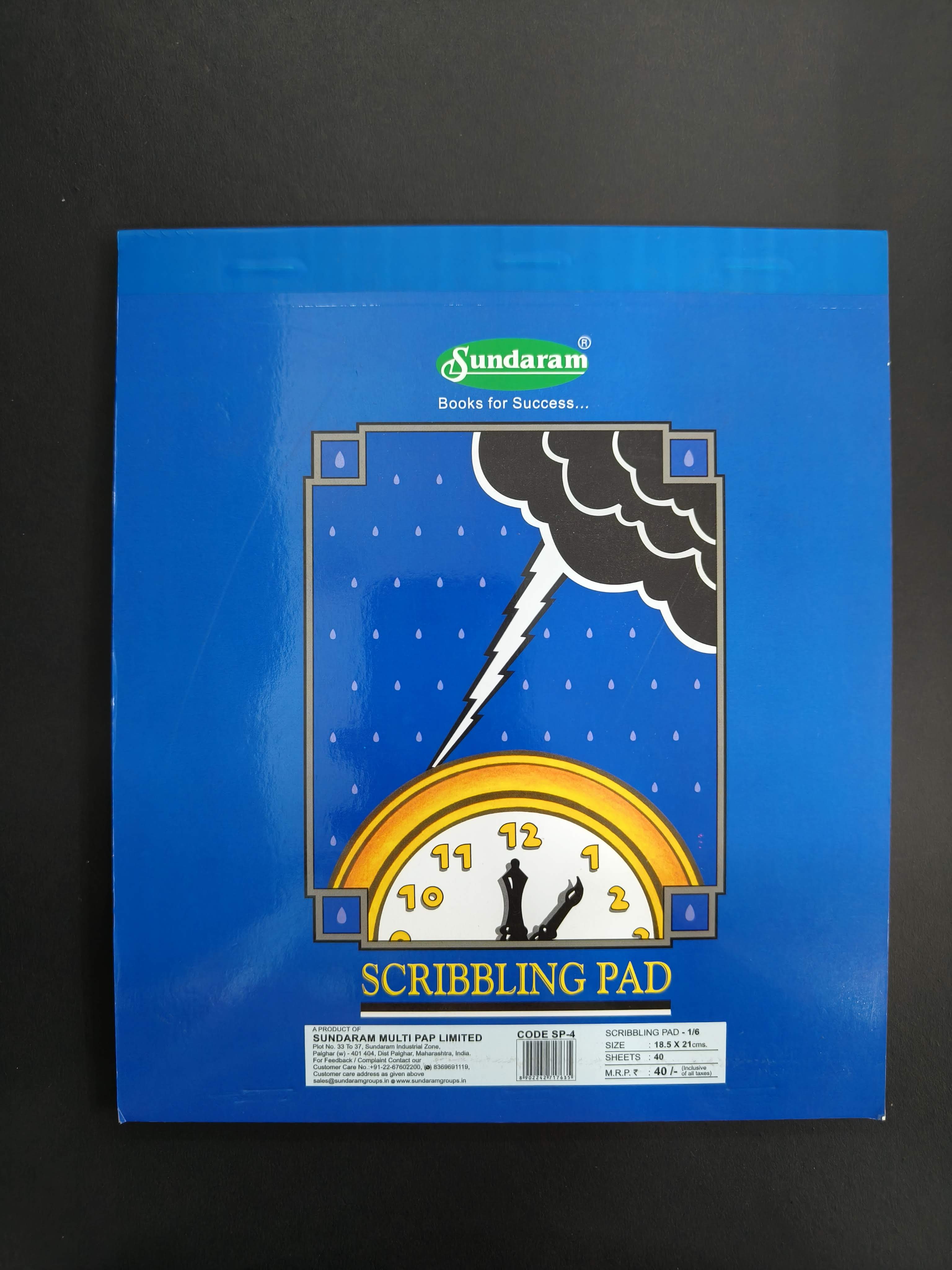 Sundaram | Scribbling Pad 1/6-40 Sheets | 80 Pages | 18.5 x 21.5 cm | Pack of 12