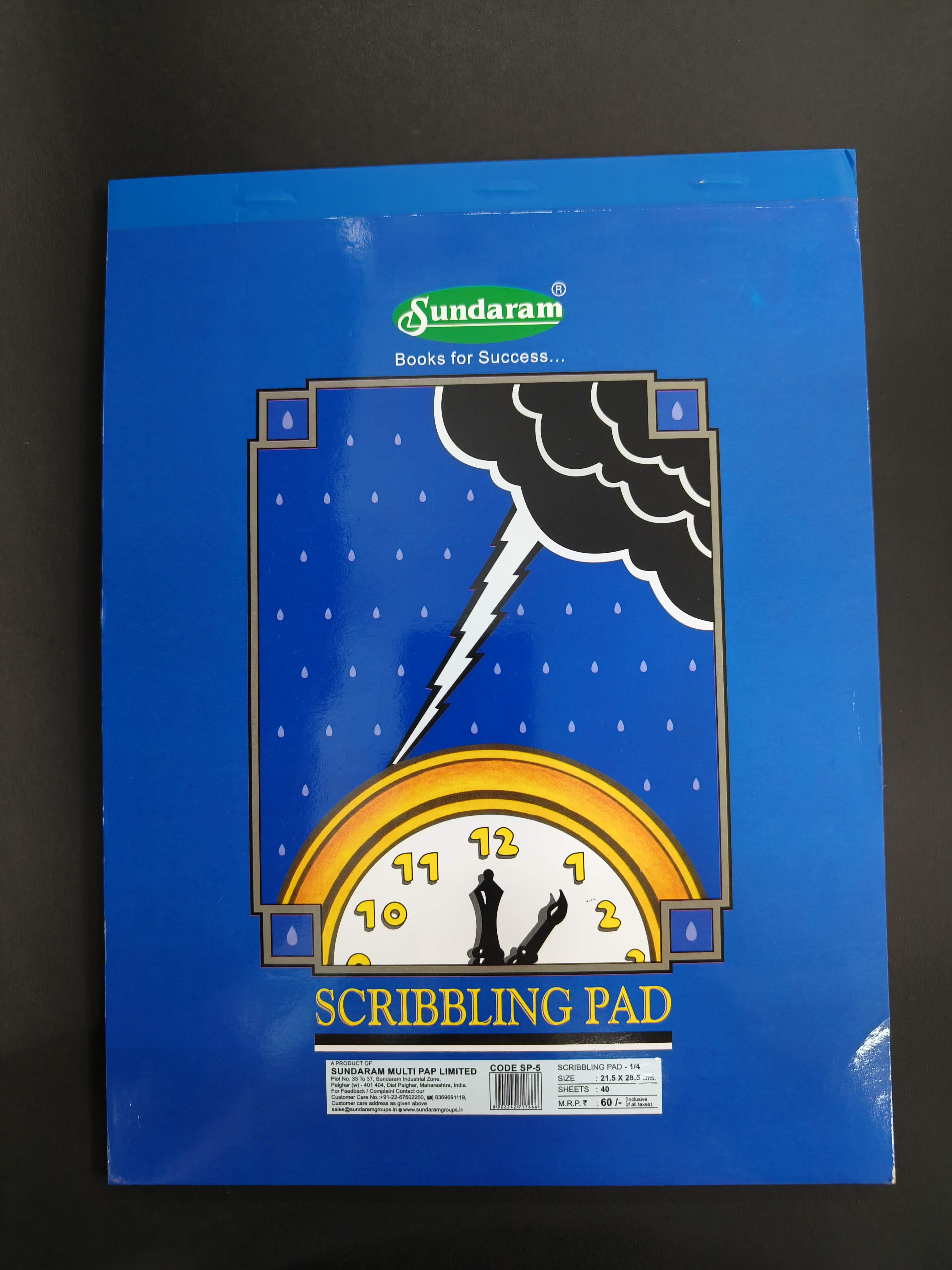 Sundaram | Scribbling Pad 1/4-40 Sheets | 80 Pages | 21.5 x 28.5 cm | Pack of 6