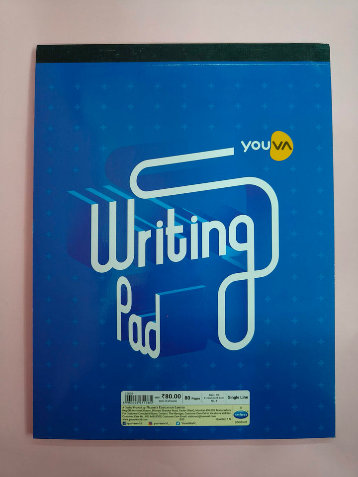 Navneet Youva | Writing Pad for Offices and Conferences | Stationery for Corporate events | Size No. 4 | 21.5 cm x 28.5 cm | Single Line | 80 Pages | Pack of 3