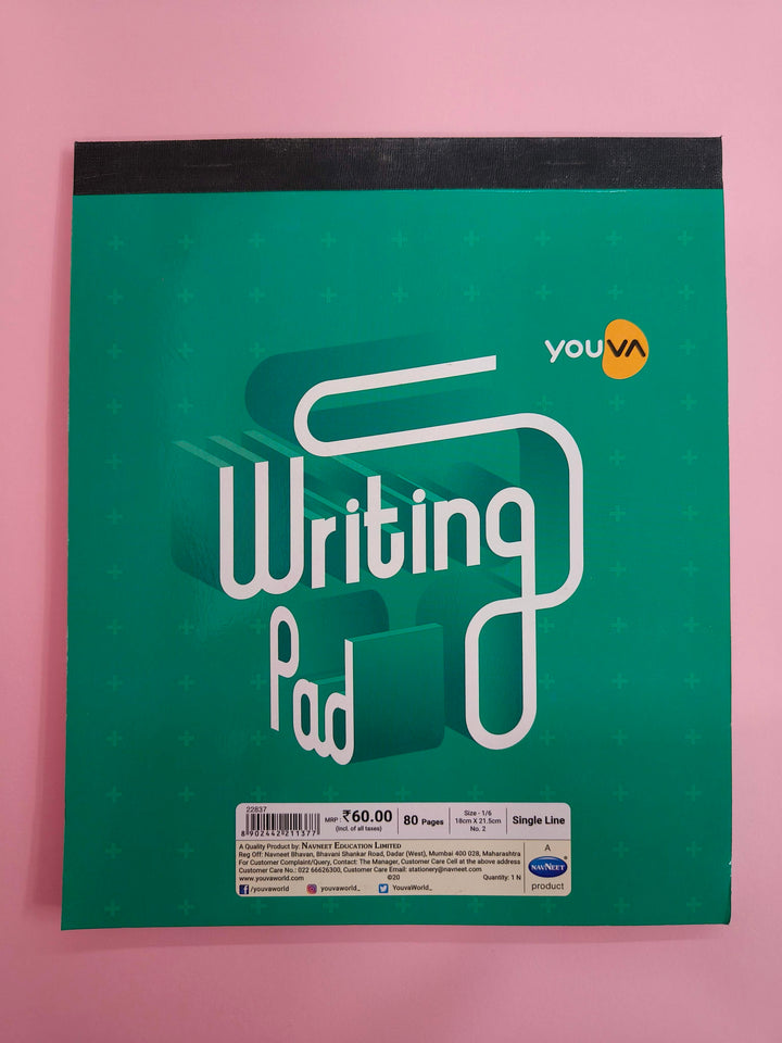 YOUVA Navneet Writing Pad | Size No. 2 (18 x 21.5 cm) | Single Line | 80 Pages | Pack of 3 | Ideal for Offices, Conferences & Corporate Stationery