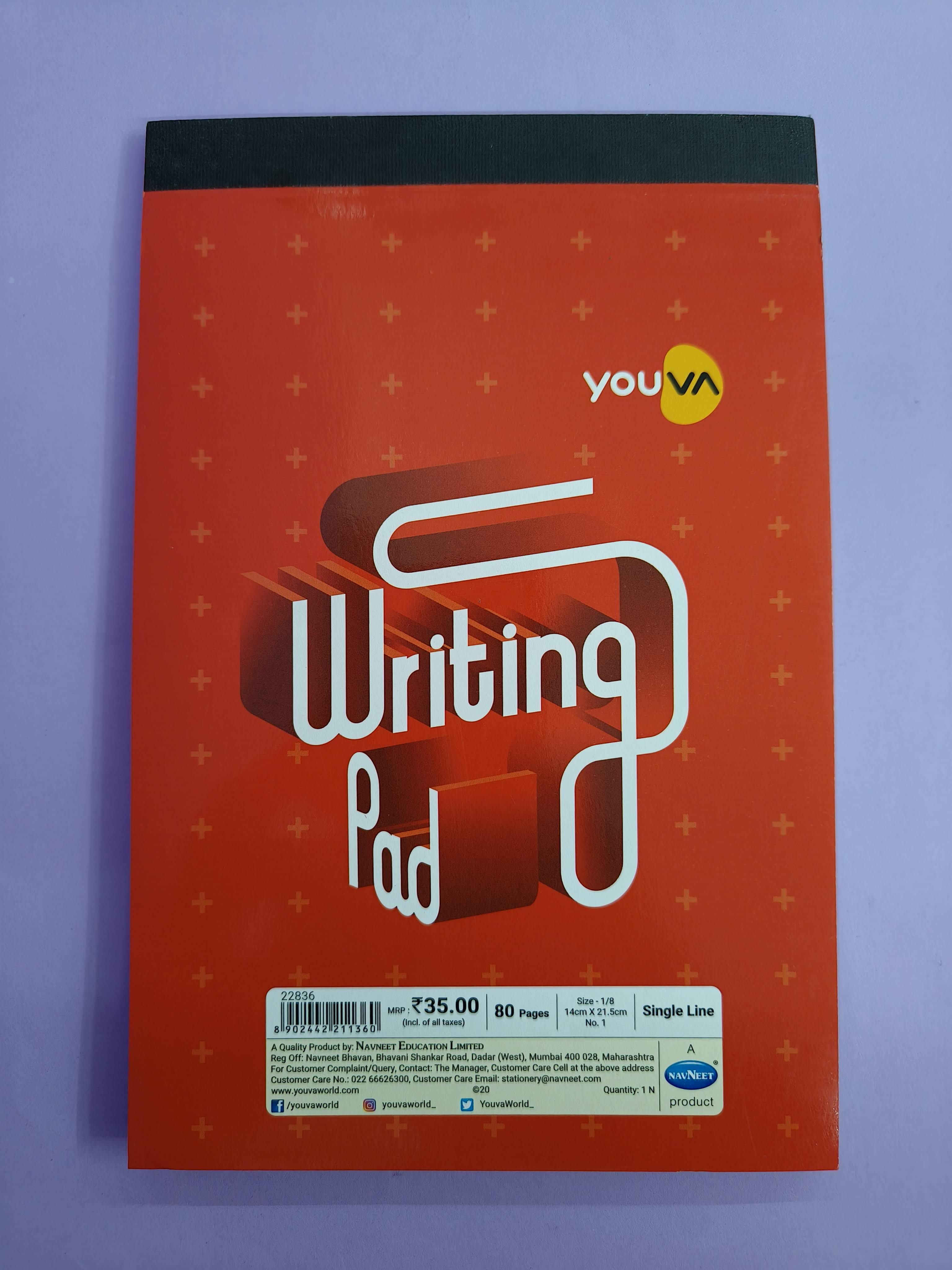 YOUVA Navneet Patti Bound Writing Pad | Compact Notebook | 14 x 21.5 cm | Single Line | 160 Pages | Pack of 6