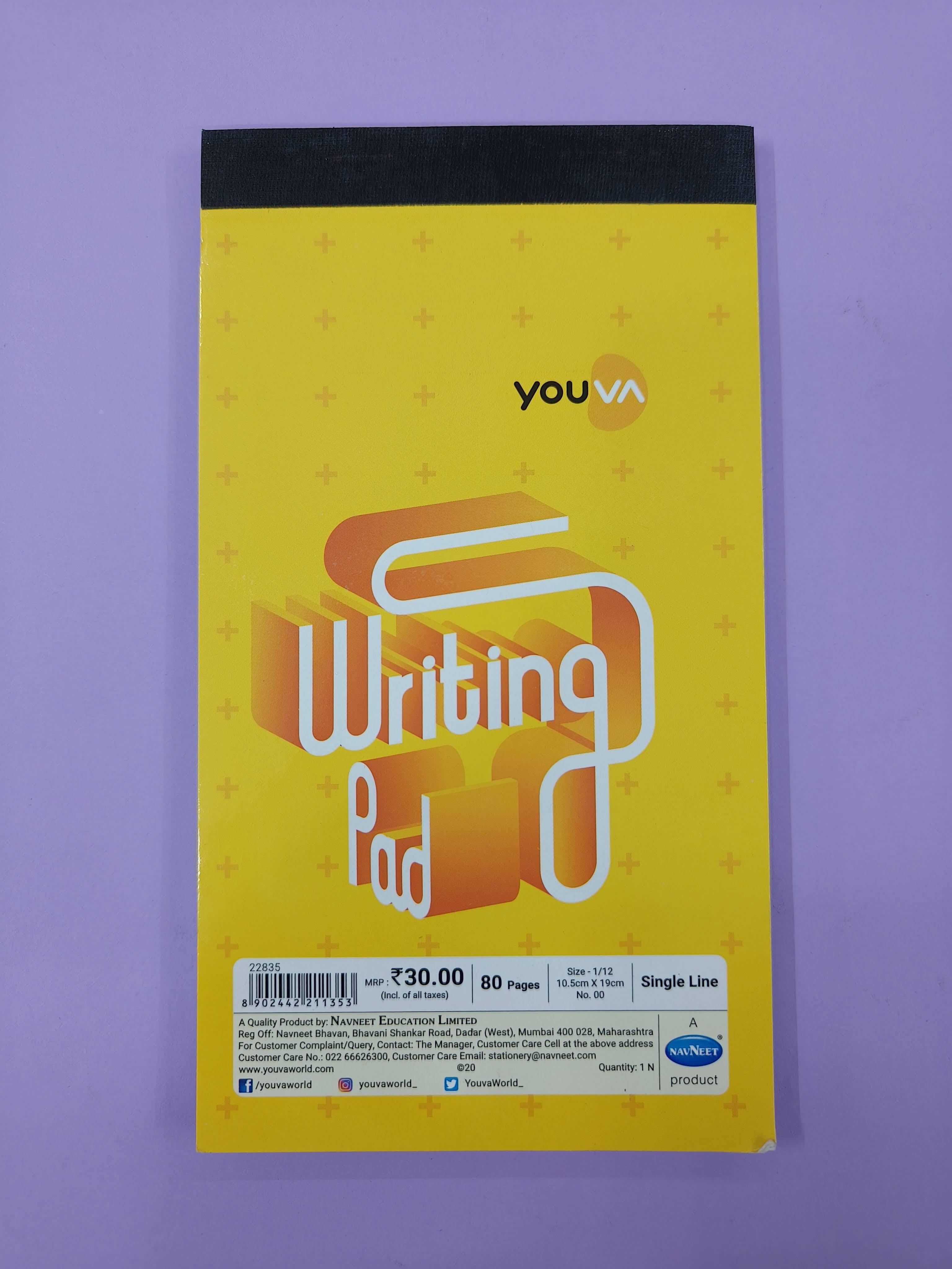 Navneet Youva | Patti Bound | Writing Pad | 10.5x19 cm | Single Line | 80 Pages | Pack of 6