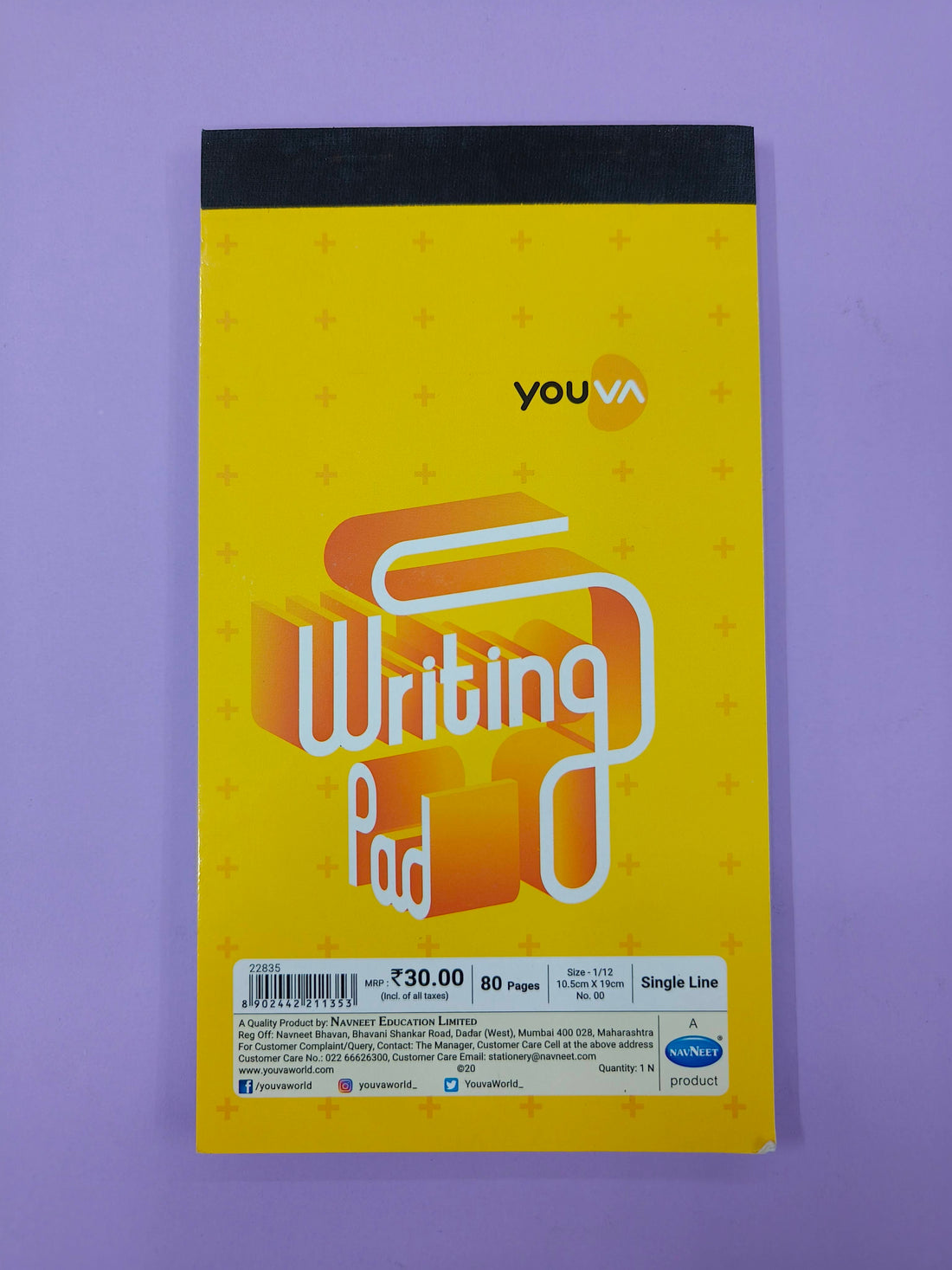 Navneet Youva | Patti Bound | Writing Pad | 10.5x19 cm | Single Line | 80 Pages | Pack of 6
