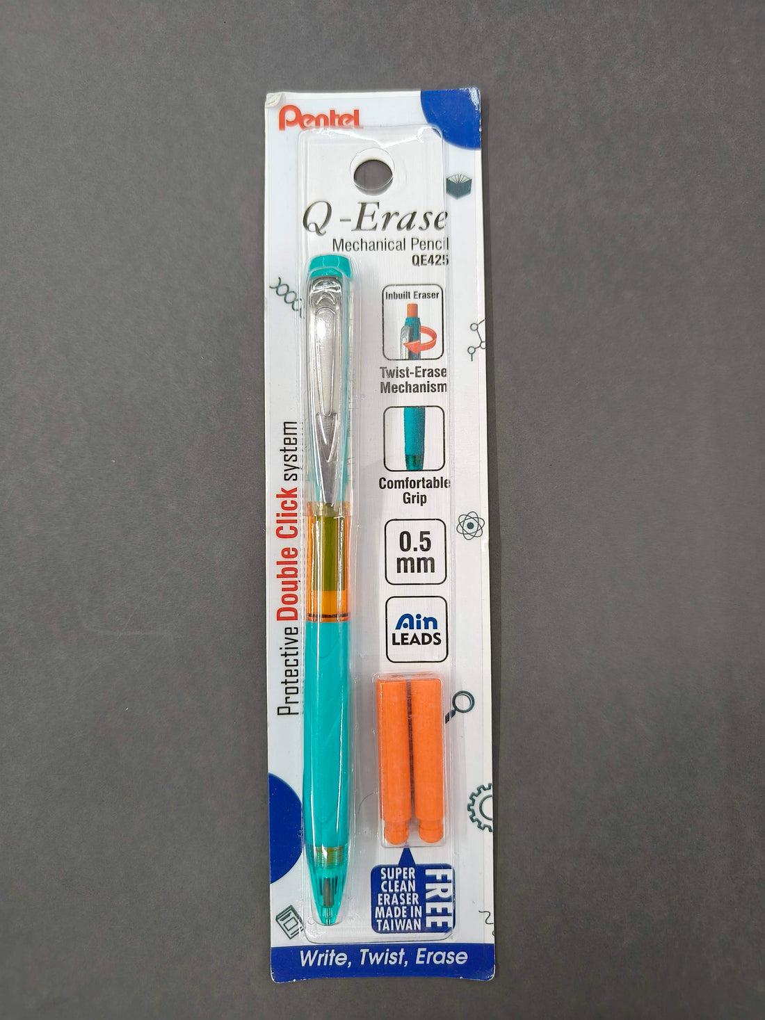 Pentel Q-Erase QE425 Mechanical Pencil | Lead Of Grade HB | Long Lasting Jumbo Eraser With Retractable Mechanism | Ribbed Grip