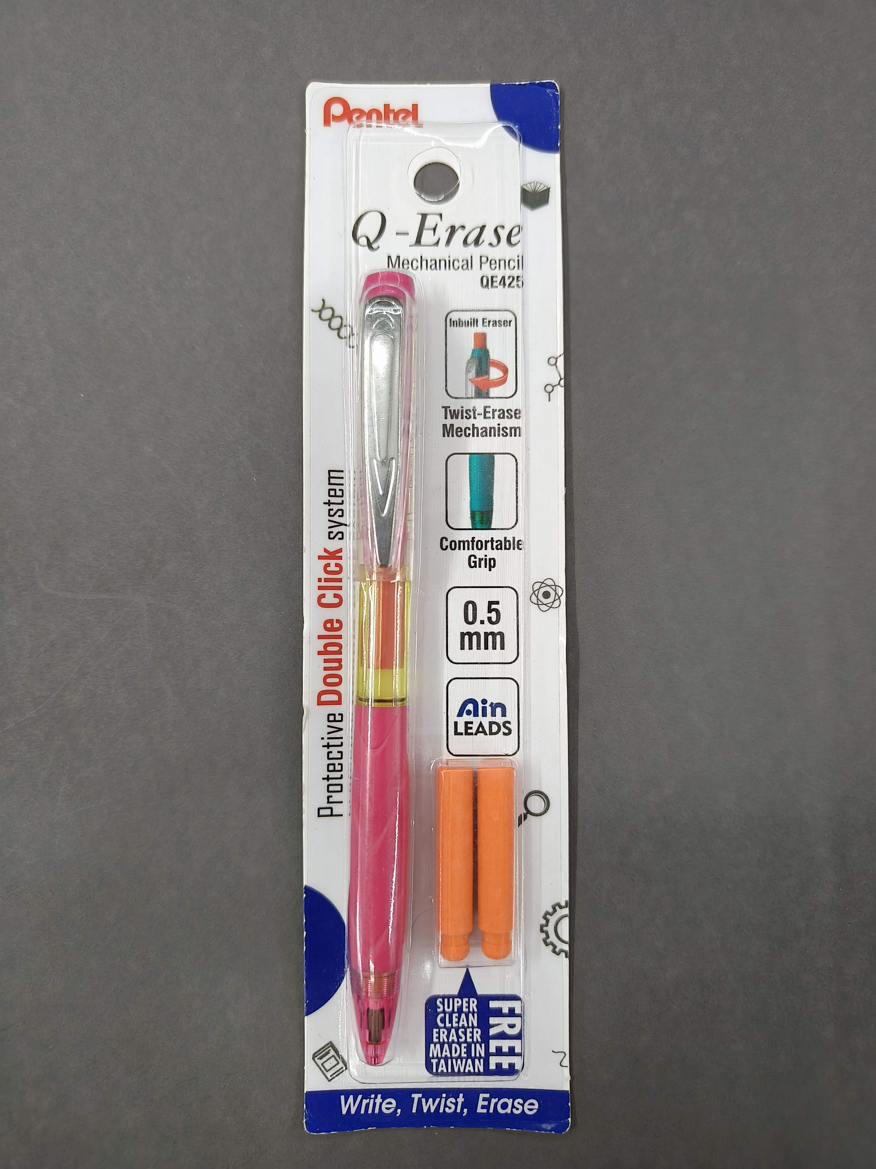 Pentel Q-Erase QE425 Mechanical Pencil | Lead Of Grade HB | Long Lasting Jumbo Eraser With Retractable Mechanism | Ribbed Grip