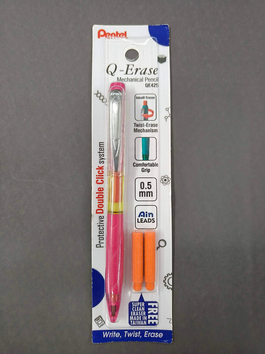 Pentel Q-Erase QE425 Mechanical Pencil | Lead Of Grade HB | Long Lasting Jumbo Eraser With Retractable Mechanism | Ribbed Grip