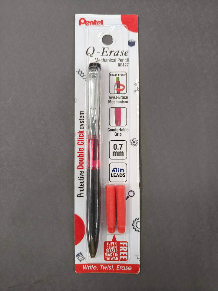 Pentel Q-Erase QE427 Mechanical Pencil | Lead Of Grade HB | Long Lasting Jumbo Eraser With Retractable Mechanism | Ribbed Grip