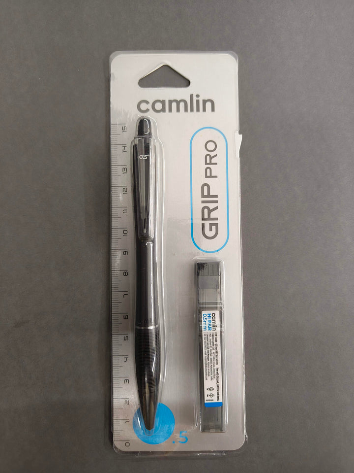 Camlin Grip Pro Mechanical Pencil, 0.5mm Lead Size with 5 Extra Leads Black