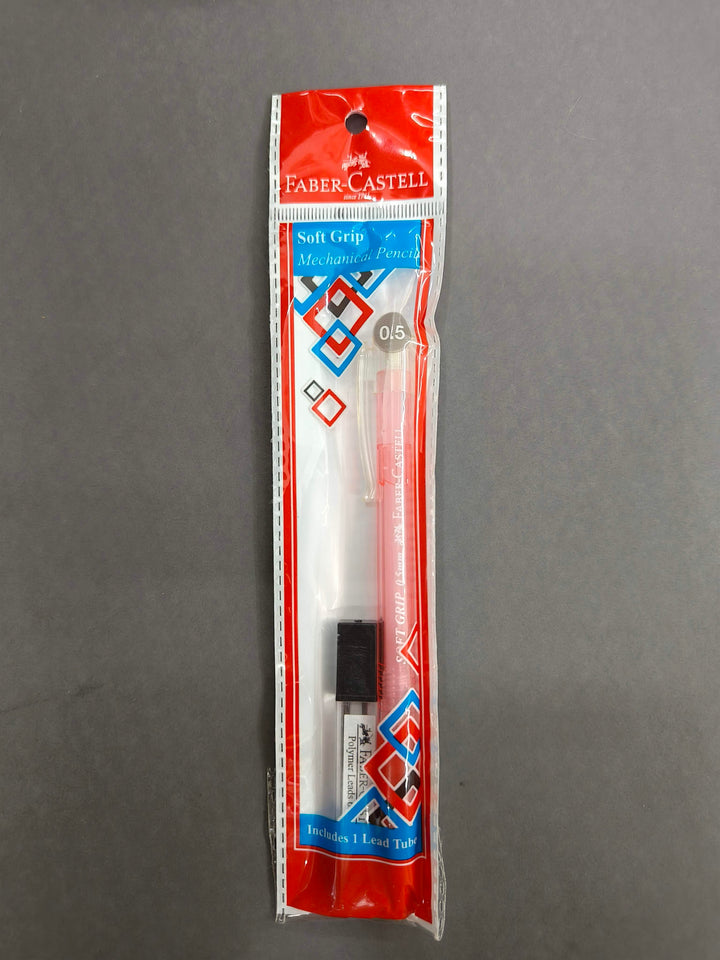 Faber-Castell Soft Grip 0.5 mm Mechanical Pencils | Includes 1 Lead Tube With 5 Leads With Each Black Pencils Pack | Extra Long Twist Eraser | Triangular Barrel For Easy Grip (Assorted Colour)