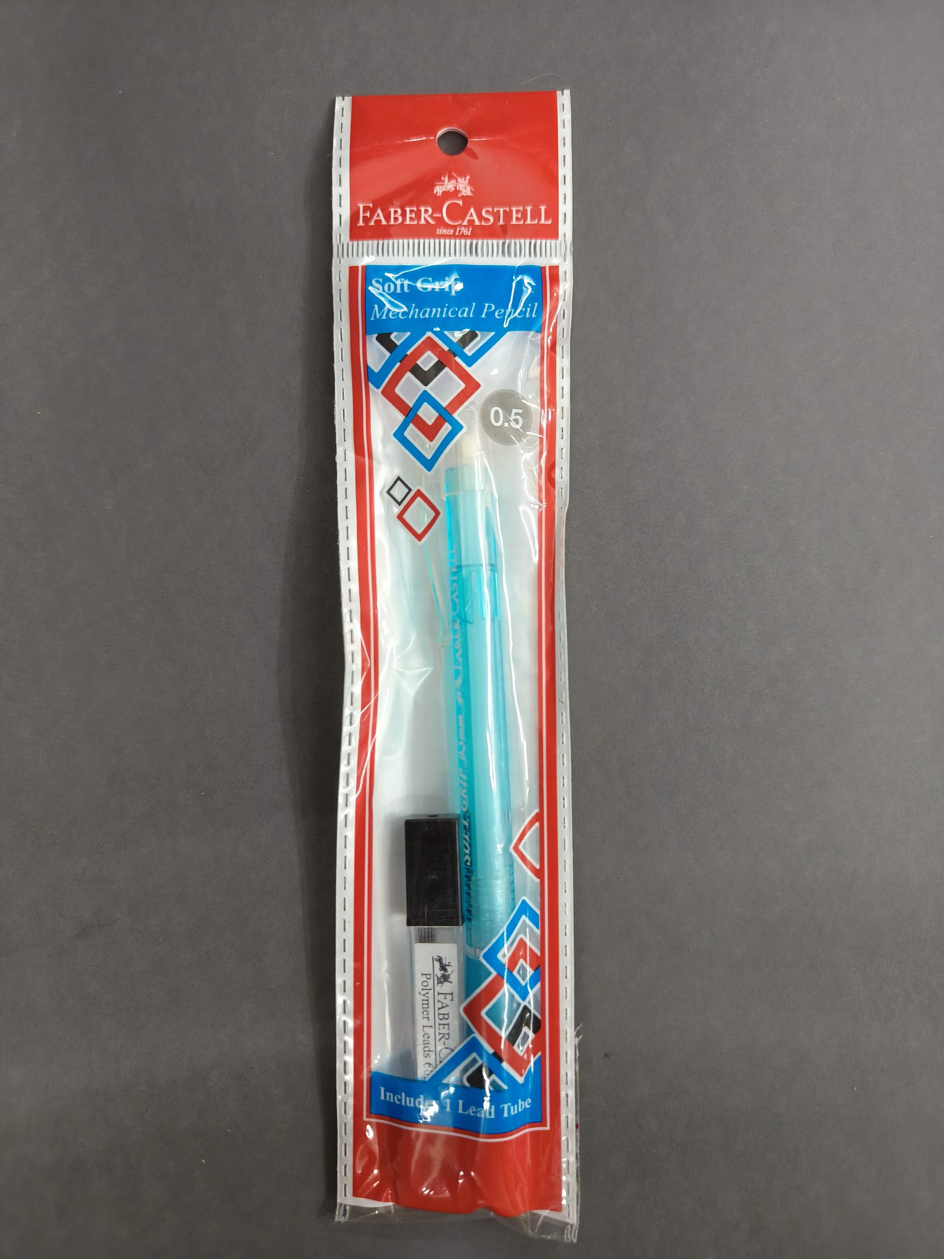 Faber-Castell Soft Grip 0.5 mm Mechanical Pencils | Includes 1 Lead Tube With 5 Leads With Each Black Pencils Pack | Extra Long Twist Eraser | Triangular Barrel For Easy Grip (Assorted Colour)