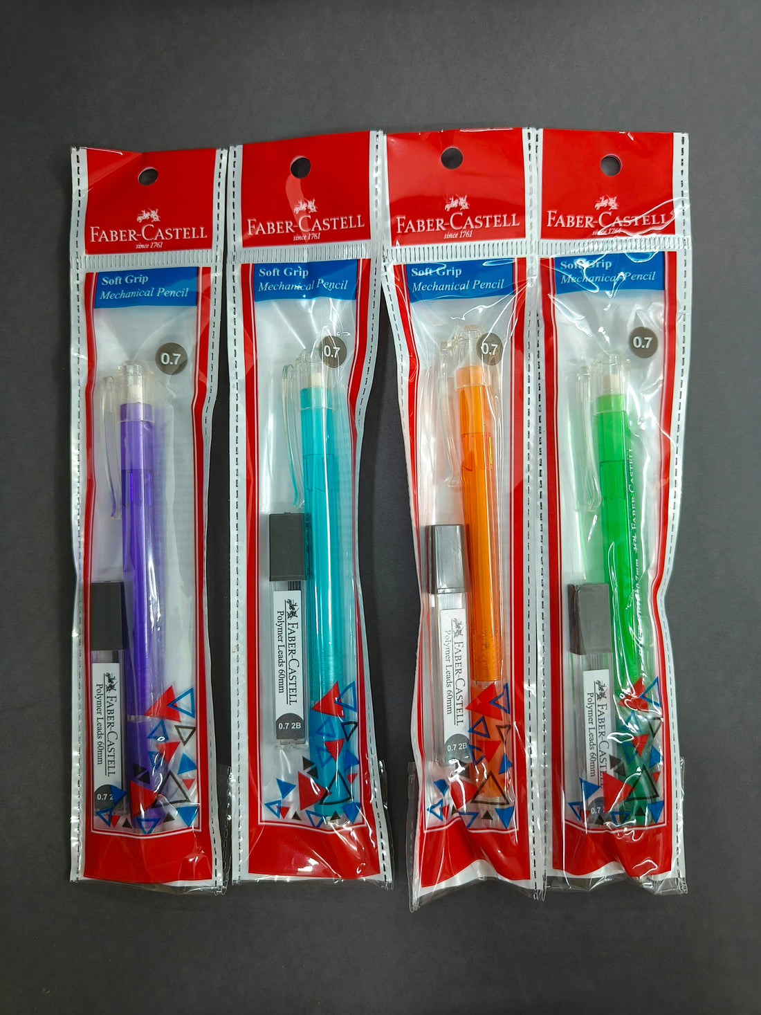 Faber-Castell Soft Grip 0.7 mm Mechanical Pencils | Includes 1 Lead Tube With 5 Leads With Each Black Pencils Pack | Extra Long Twist Eraser | Triangular Barrel For Easy Grip (Assorted Colour)