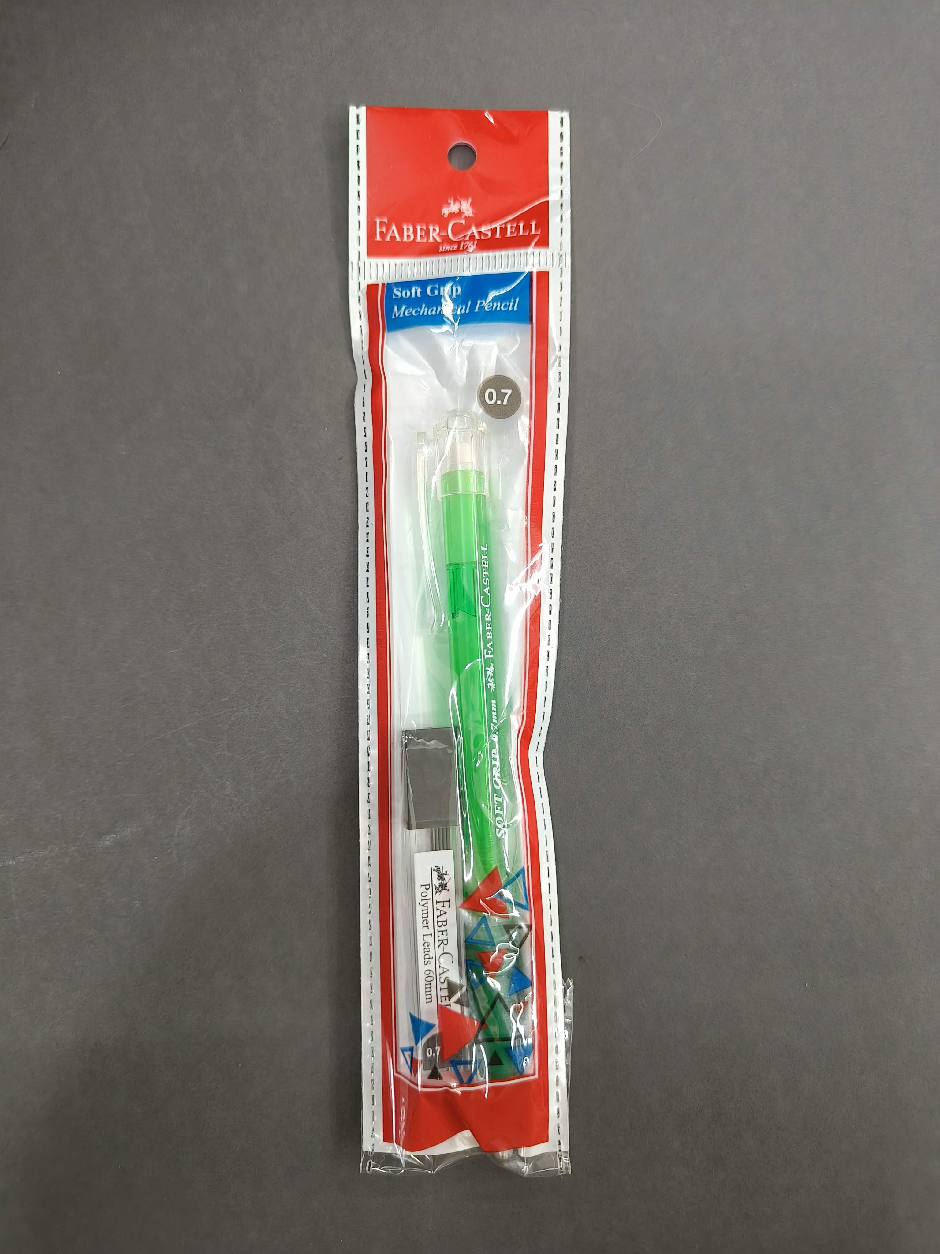 Faber-Castell Soft Grip 0.7 mm Mechanical Pencils | Includes 1 Lead Tube With 5 Leads With Each Black Pencils Pack | Extra Long Twist Eraser | Triangular Barrel For Easy Grip (Assorted Colour)