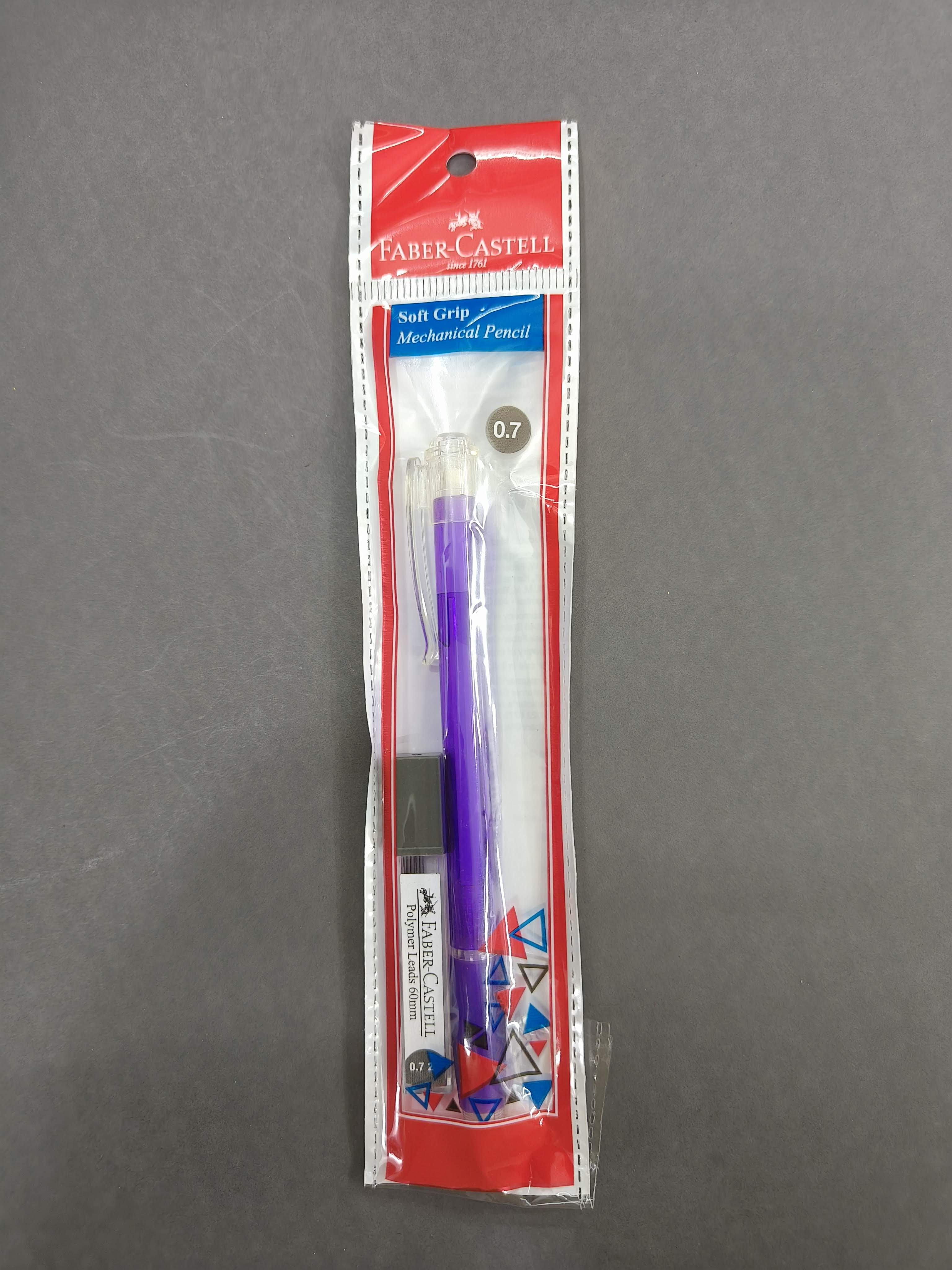 Faber-Castell Soft Grip 0.7 mm Mechanical Pencils | Includes 1 Lead Tube With 5 Leads With Each Black Pencils Pack | Extra Long Twist Eraser | Triangular Barrel For Easy Grip (Assorted Colour)