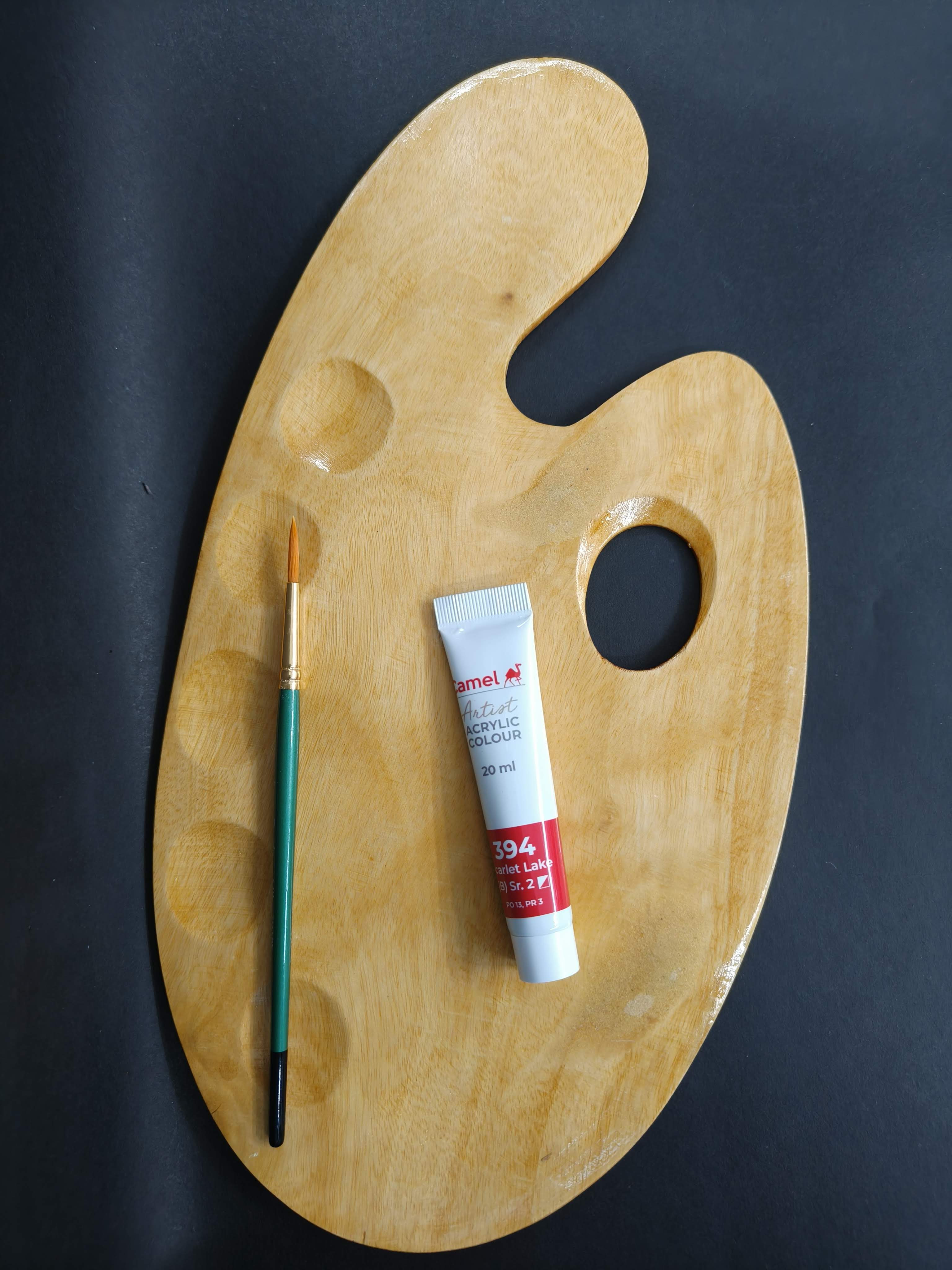 Wooden Painting Palette - 36 x 21 cm Handmade Paint Palette with Thumb Hole for Acrylic, Oil, Gouache Watercolor Painting - For Professional Artists, Art Enthusiasts & Kids