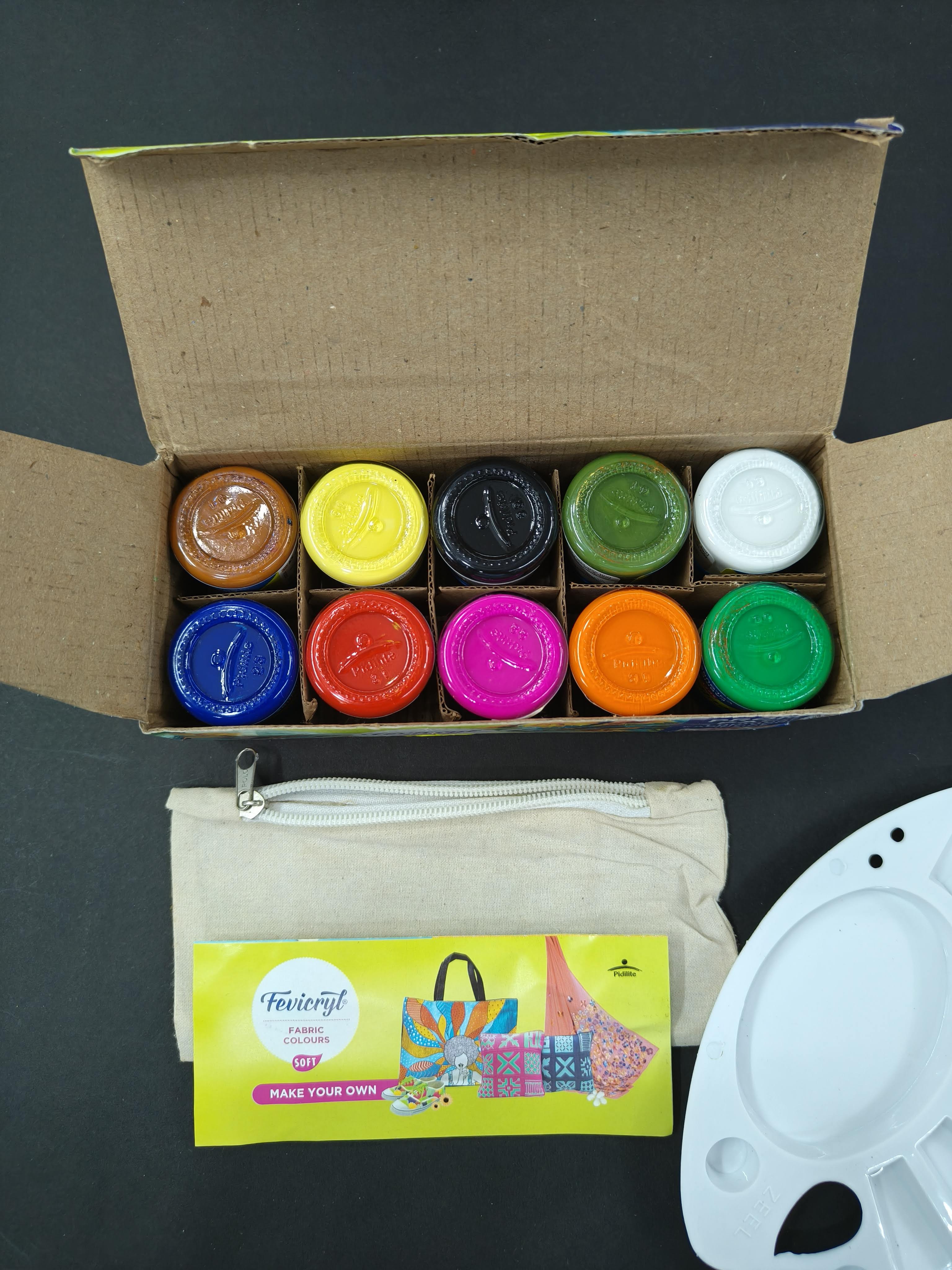 Pidilite Fevicryl Fabric Colour Kit- 20ml for Fabric Painting (10 X 20ml, Multicolour), Gift for artists, children, boys & girls