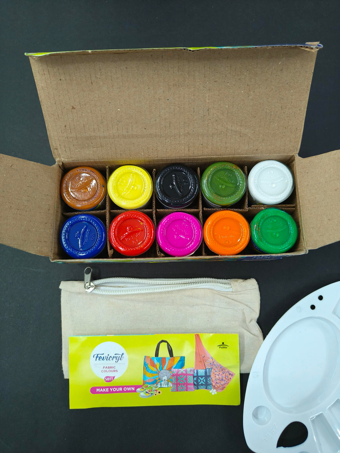 Pidilite Fevicryl Fabric Colour Kit- 20ml for Fabric Painting (10 X 20ml, Multicolour), Gift for artists, children, boys & girls