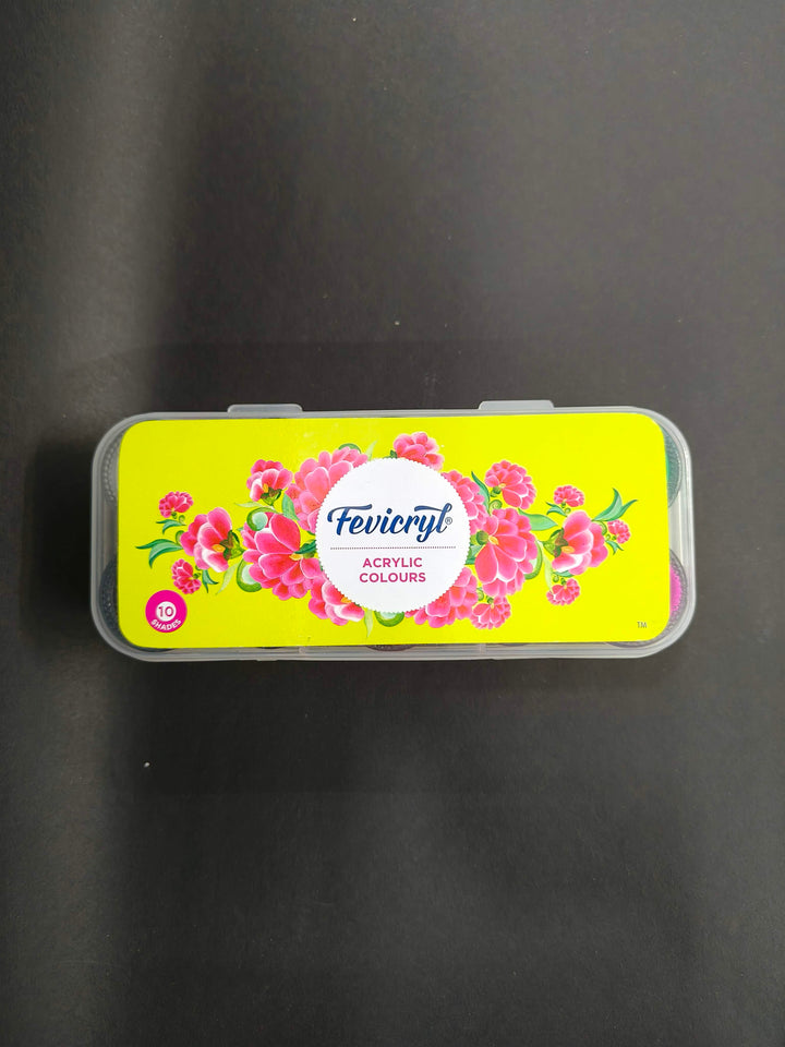 Fevicryl Acrylic Colours Kit | 10 Colours x 15 ml | DIY Paint, Rich Pigment | Multicolour & Multi-surface | Non-Cracking Paint for Canvas, Wood, Leather, Earthenware, Metal