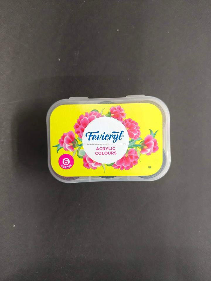 Fevicryl Acrylic Colours Kit | 6 Colours x 15 ml | DIY Paint, Rich Pigment | Multicolour & Multi-surface | Non-Cracking Paint for Canvas, Wood, Leather, Earthenware, Metal