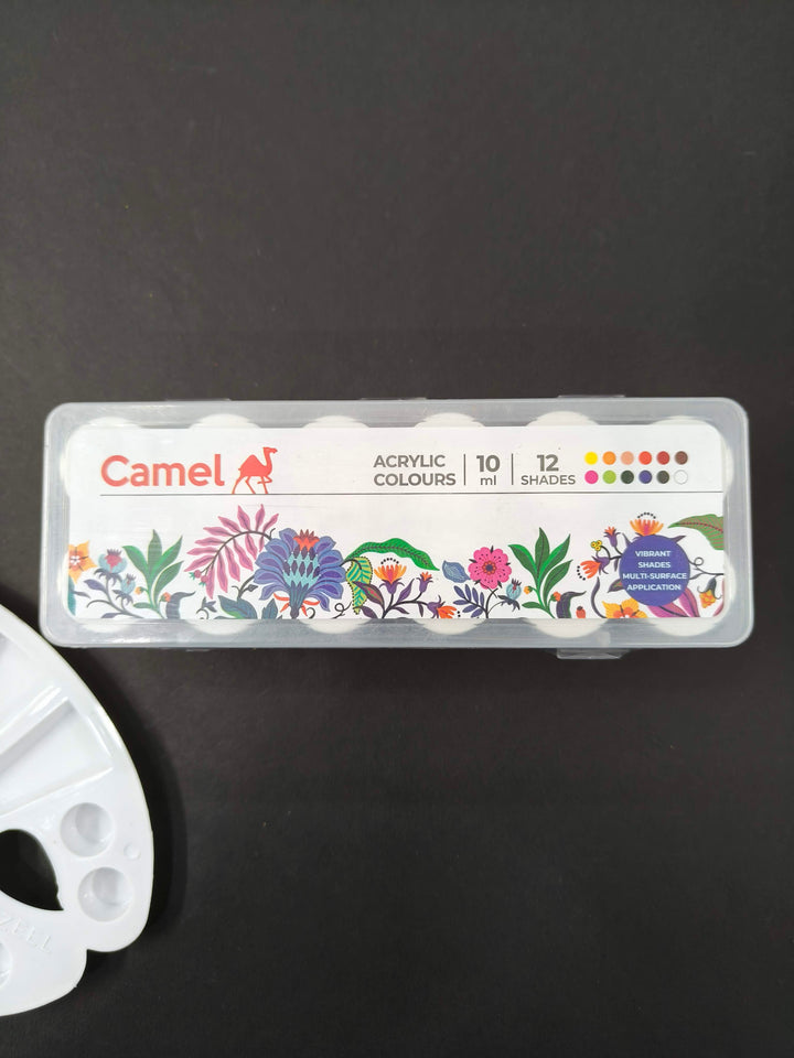Camel Acrylic Ultra Colour – 12 Rich Shades (10ml each) | Multi-Surface DIY Paints | Vibrant & Permanent Colors | Suitable on Canvas, Wood, Fabric, Paper and Ceramics