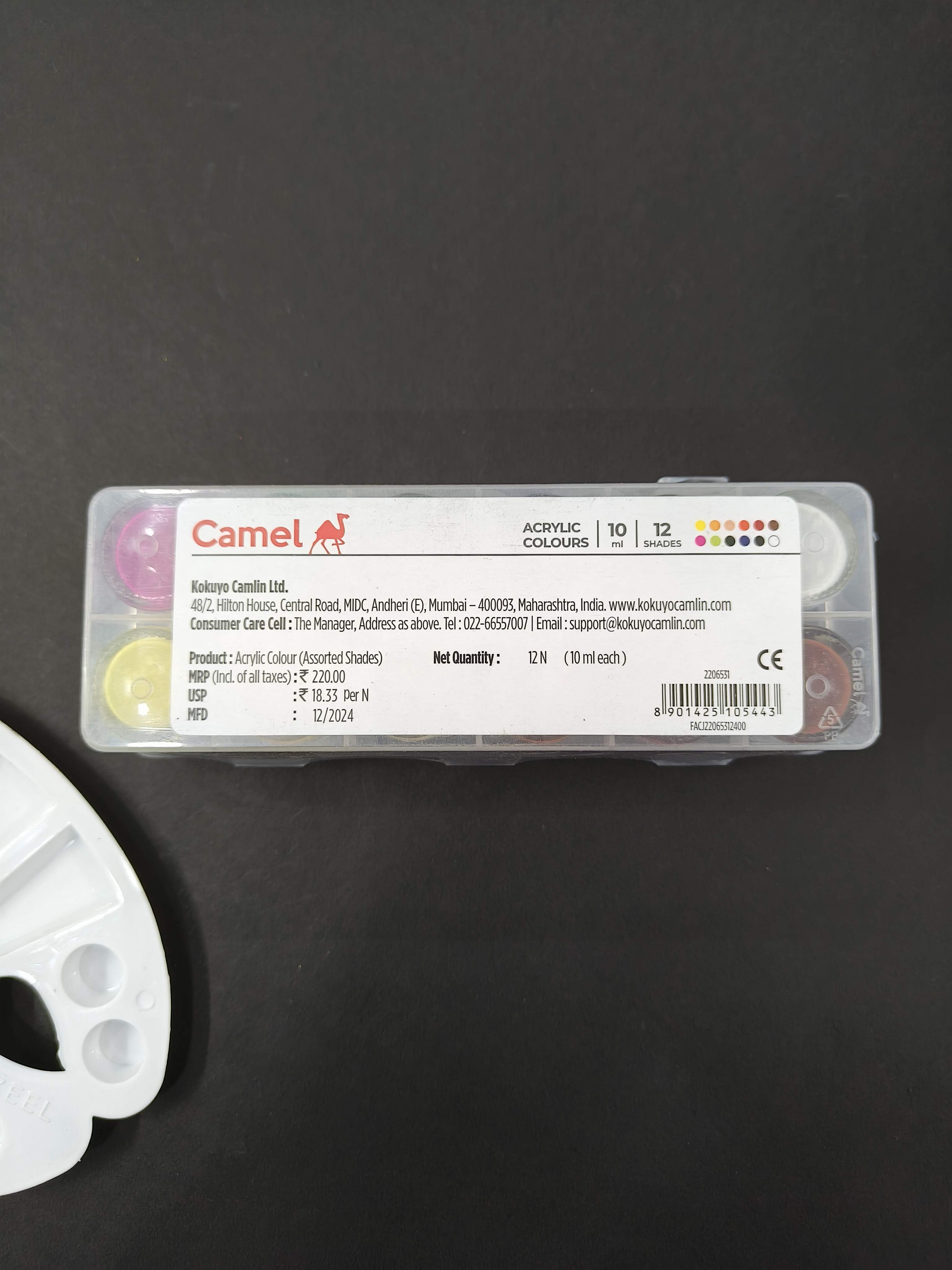 Camel Acrylic Ultra Colour – 12 Rich Shades (10ml each) | Multi-Surface DIY Paints | Vibrant & Permanent Colors | Suitable on Canvas, Wood, Fabric, Paper and Ceramics