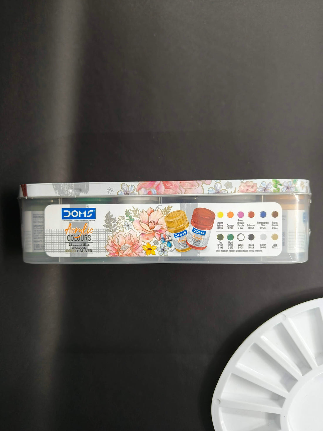 Doms Acrylic Colours 12 Shades Kit 15ml | Includes Gold & Silver with 2 Brushes Included in The Box | DIY Paint Rich Pigment Paint for Canvas Wood Metal