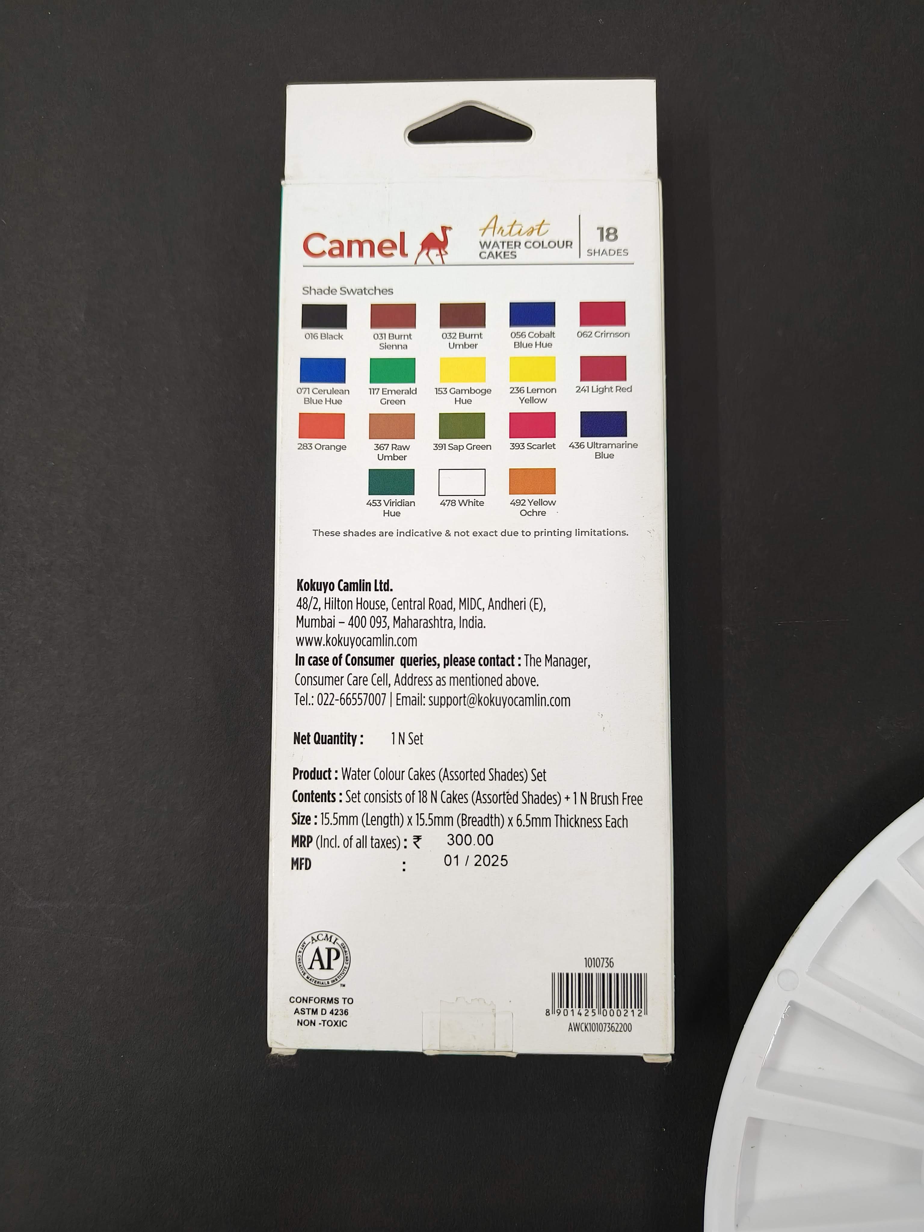 Camel Artist Water Colour Cakes 18 shades