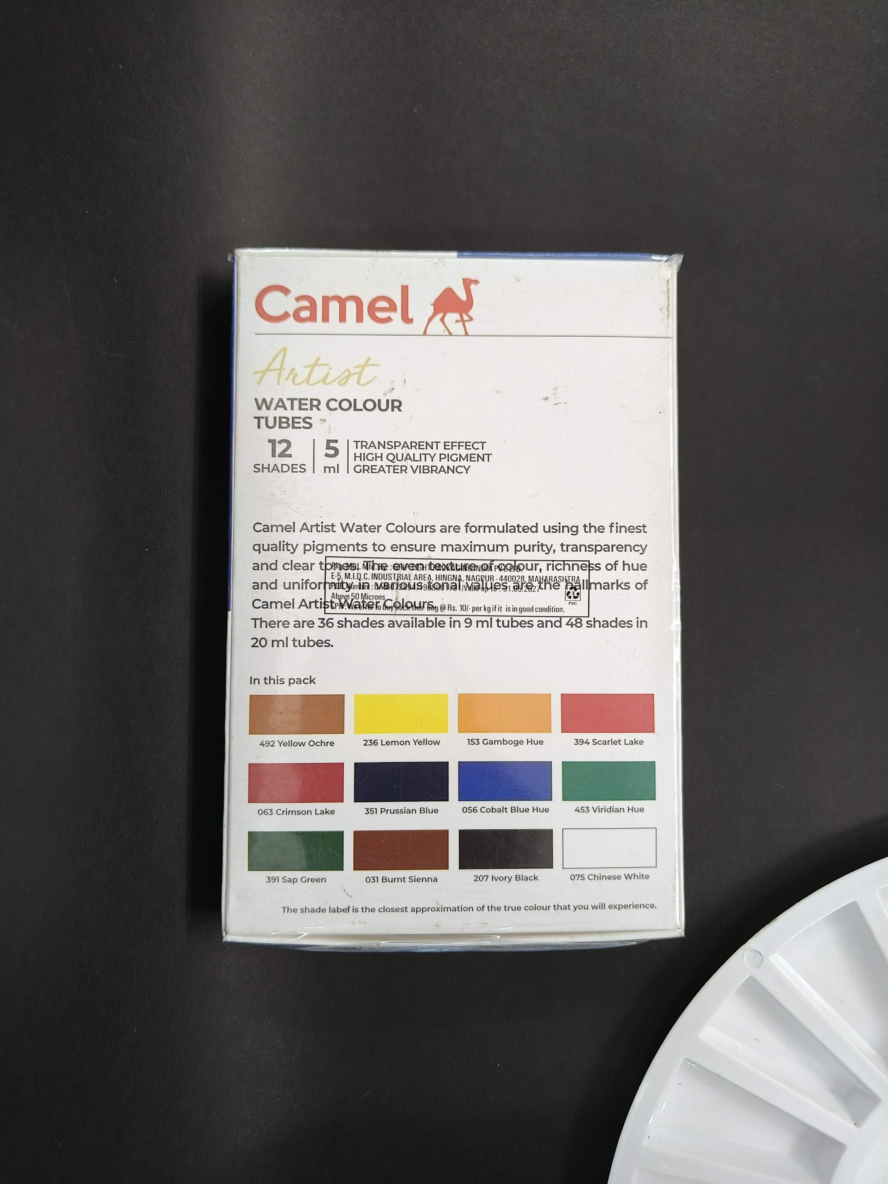 Camel Artist's Water Color Tubes - 20ml Each, 12 Shades