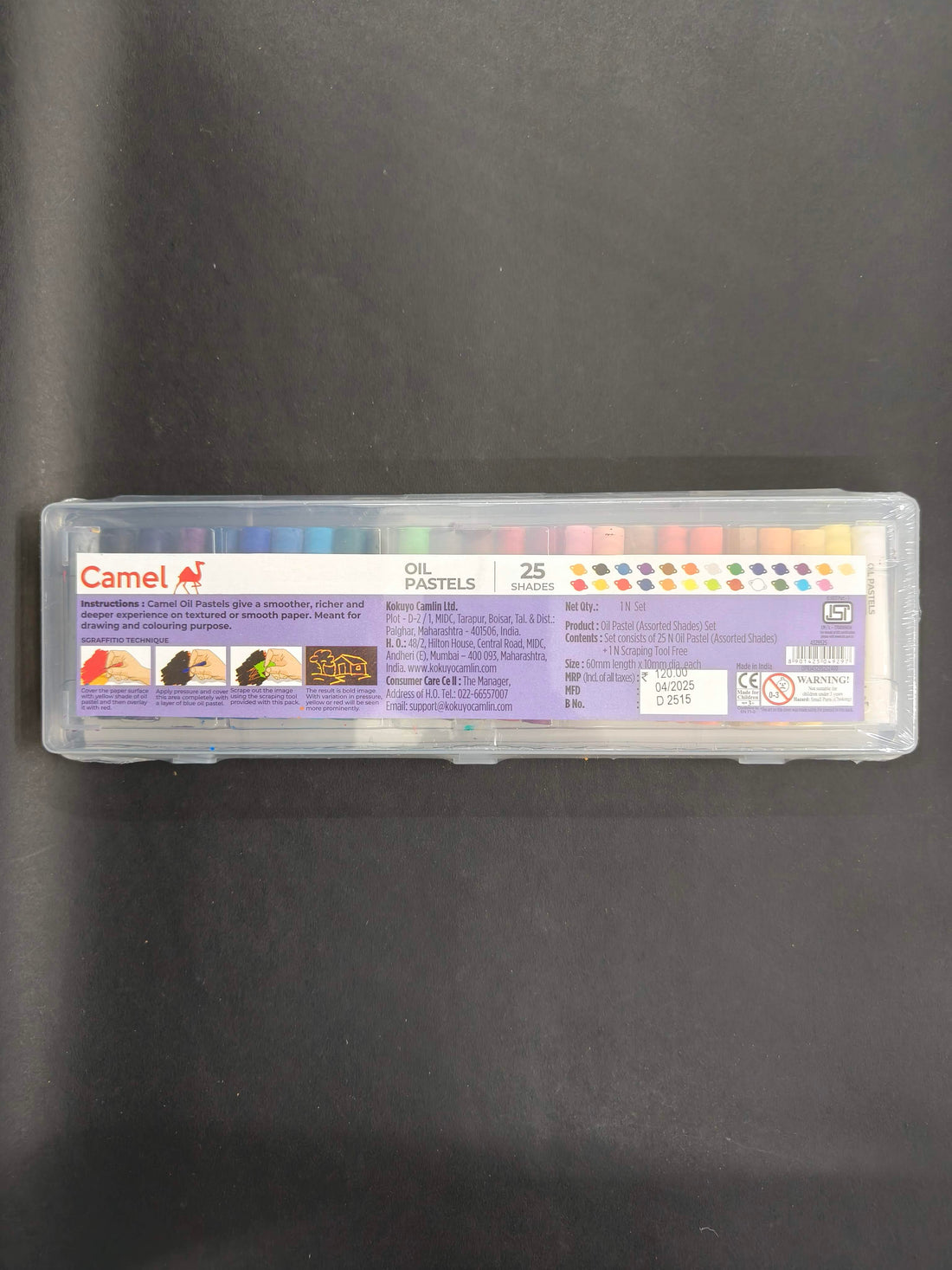 Camel Oil Pastel with Reusable Plastic Box - 25 Shades