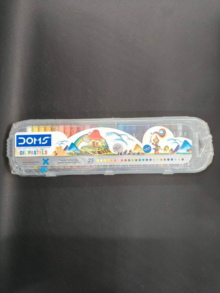 Doms 25 Shades Oil Pastel with Case | Smooth Color Intermixing for Better Effect | Bright and Intense Colors | Free Scrapping Tool | Non-Toxic and Safe for Childrens | Pack of 1, Multicolor
