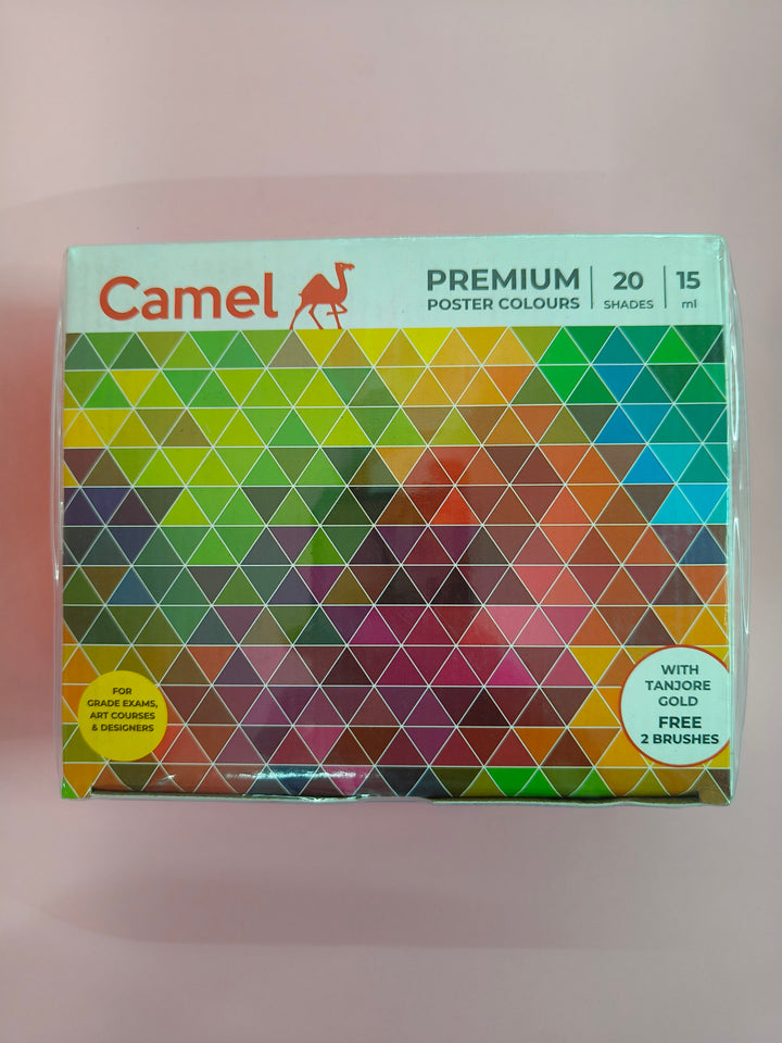 Camel Premium Poster Colour with Brush - 20 Shades (Multicolor)