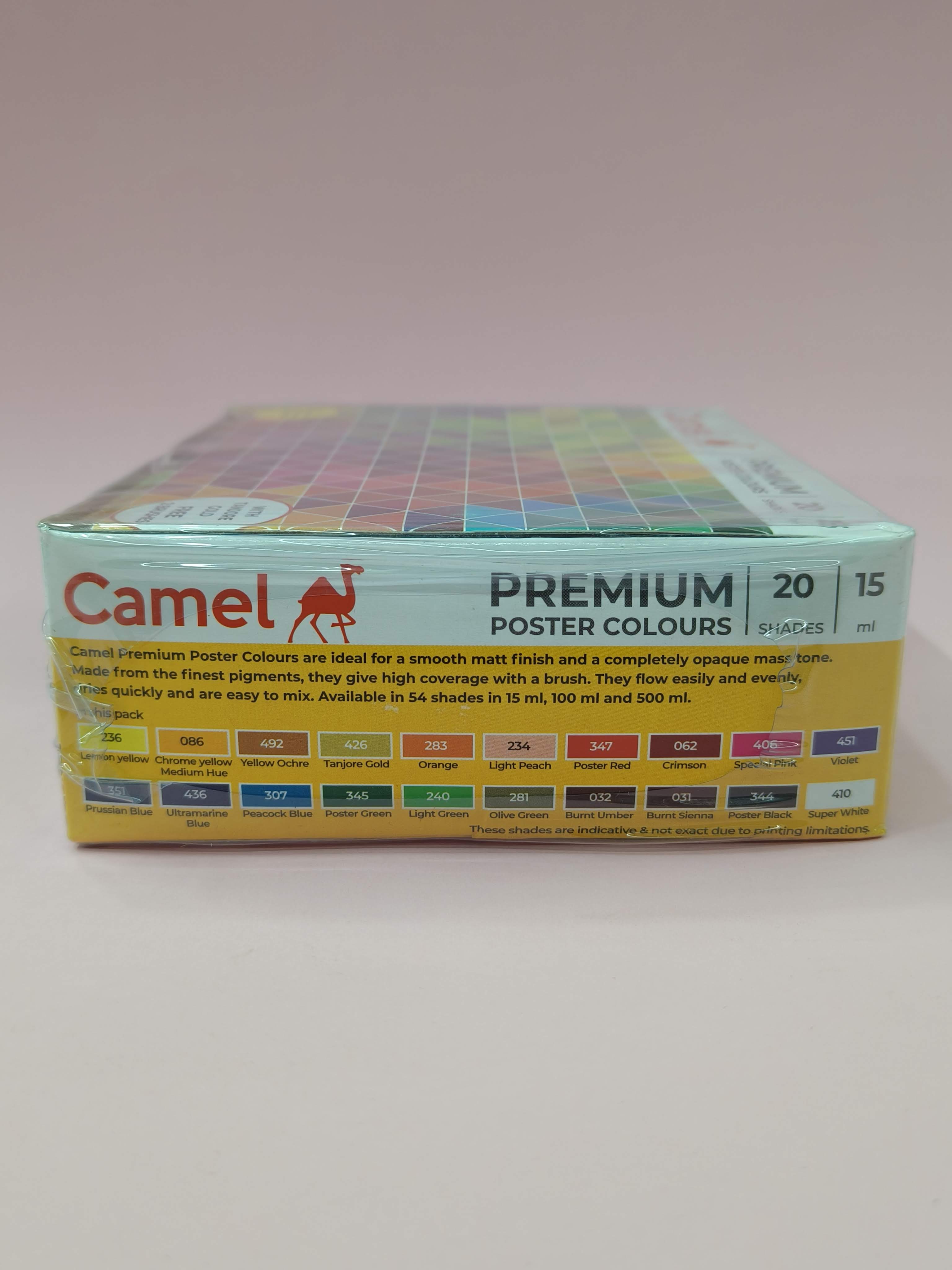 Camel Premium Poster Colour with Brush - 20 Shades (Multicolor)