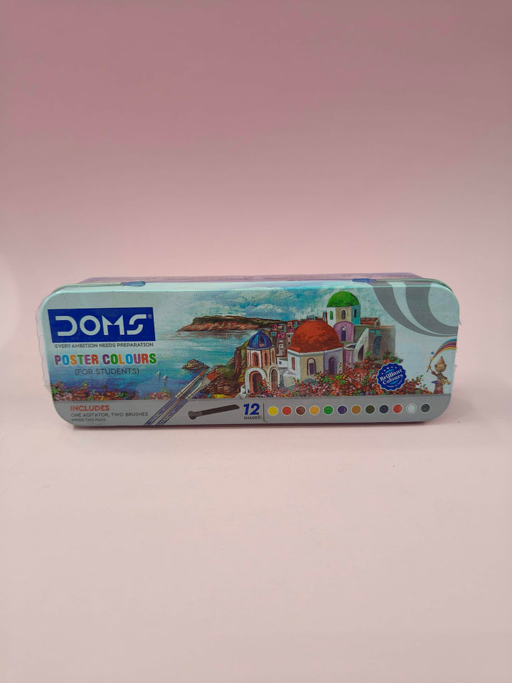 Doms 12 Shades Poster Colours | Rich & Vibrant Colors | Free Agigator & Brush Inside For Uniform Mixing | Non-Toxic & Safe For Childrens | Pack of 1