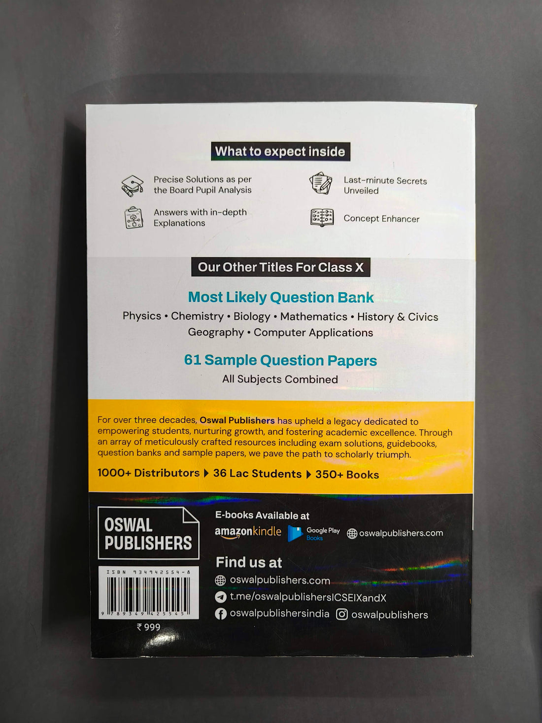Gurukul by Oswal ICSE 10 Years Solved Papers Class 10 Exam 2026 - Year-Wise 2015-2025, Physics, Chemistry, Maths, Biology, History & Civics, Geography, Hindi, Eng I & II, Economics, Computers, HS, ES