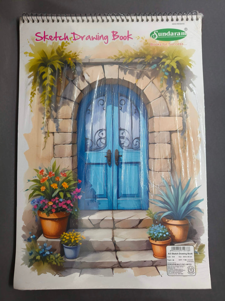 Sundaram | A3 Sketch Drawing Book | 36 Pages | 29 x 42 Cm | Top Spiral-Bound Drawing Book for Artists | Versatile for School, Home & Office | Colors and Designs May Vary | Pack of 2