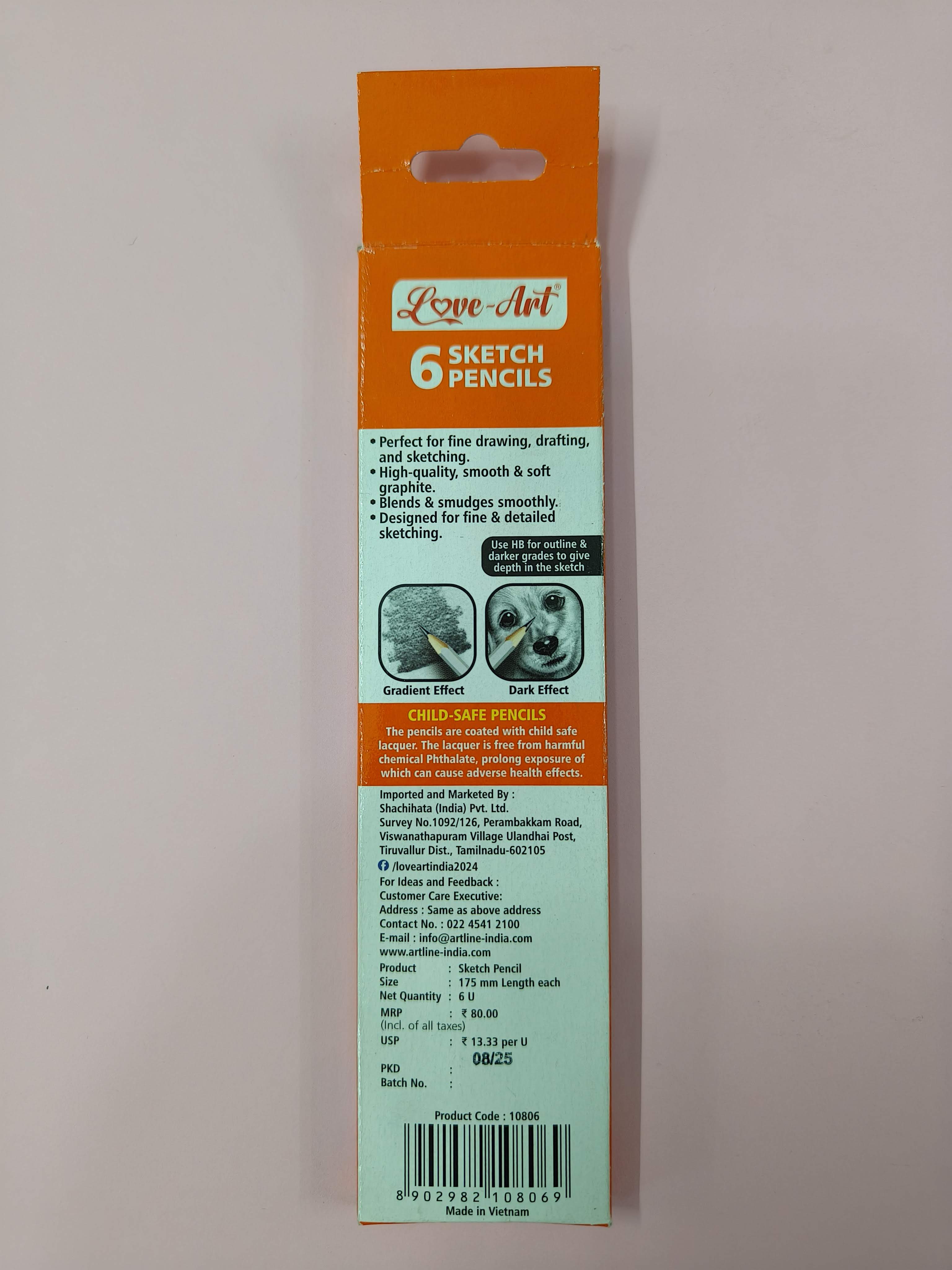 Artline Love Art Ultra Dark Sketch Pencil Set | Lightweight With Comfortable Grip | Pencil Set For Drawing, Shading | Safe Pencils For Children | Set Of 6 Sketch Pencil | Ink black