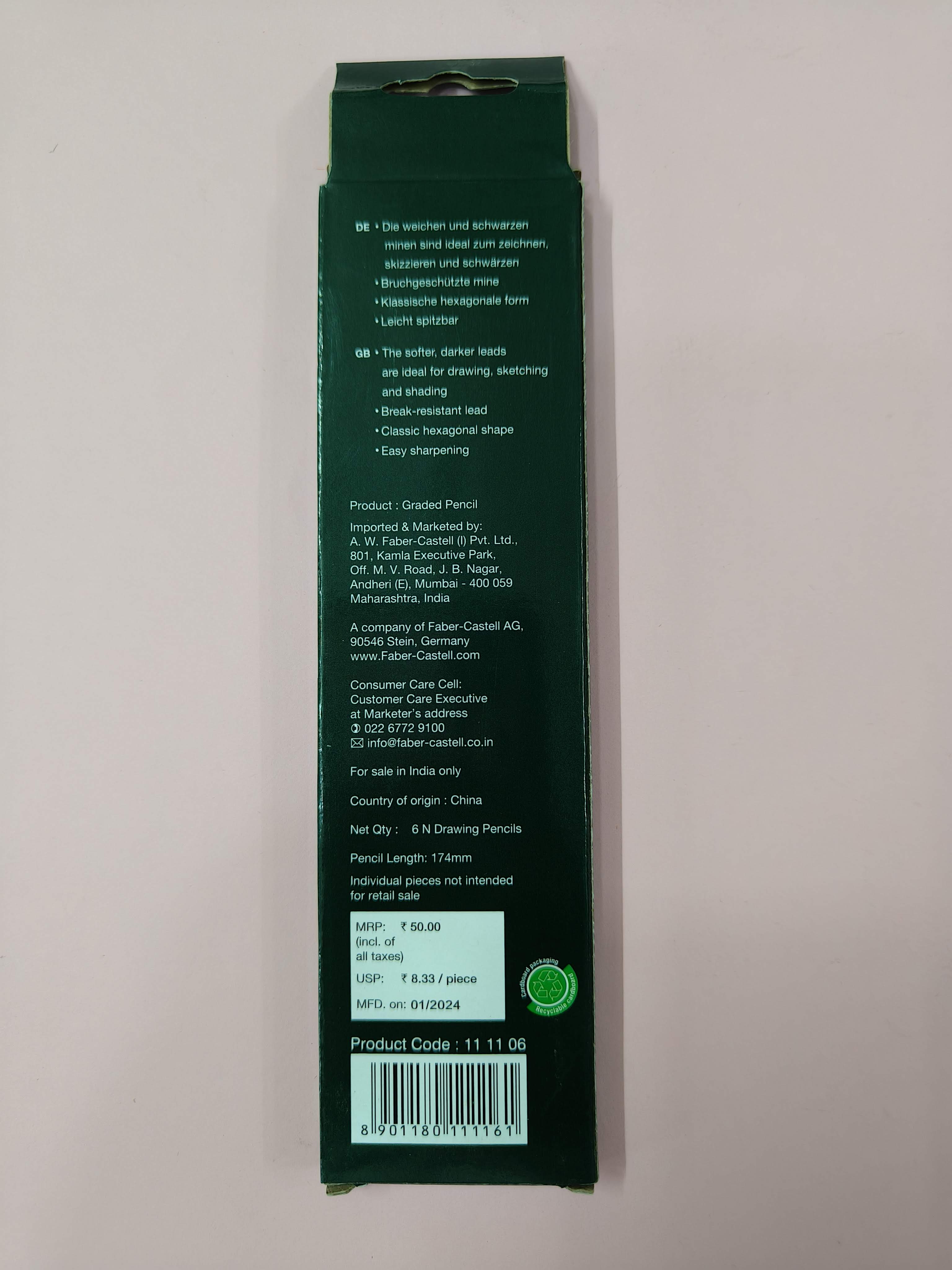 Faber-Castell Graphite 2B, 3B, 4B, 5B, 6B, 8B Pencil