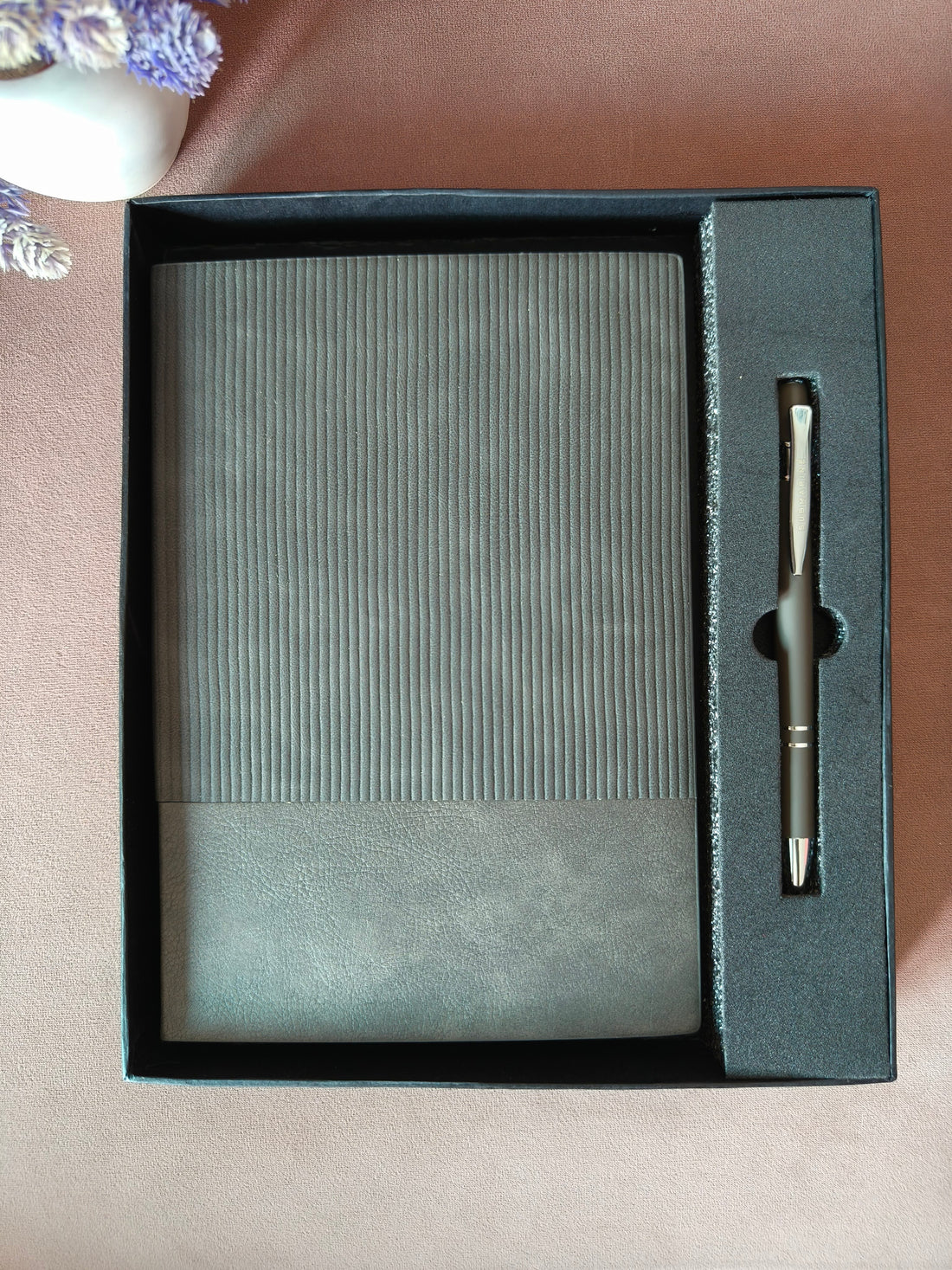 Leather Diary and Metal Pen Gift Set | Personalized of Diary and Metal Pen | Gift Set for Birthday, Office and Family (Grey)