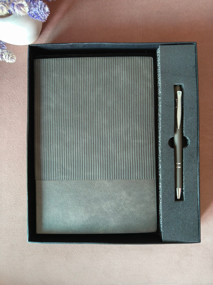 Leather Diary and Metal Pen Gift Set | Personalized of Diary and Metal Pen | Gift Set for Birthday, Office and Family (Grey)