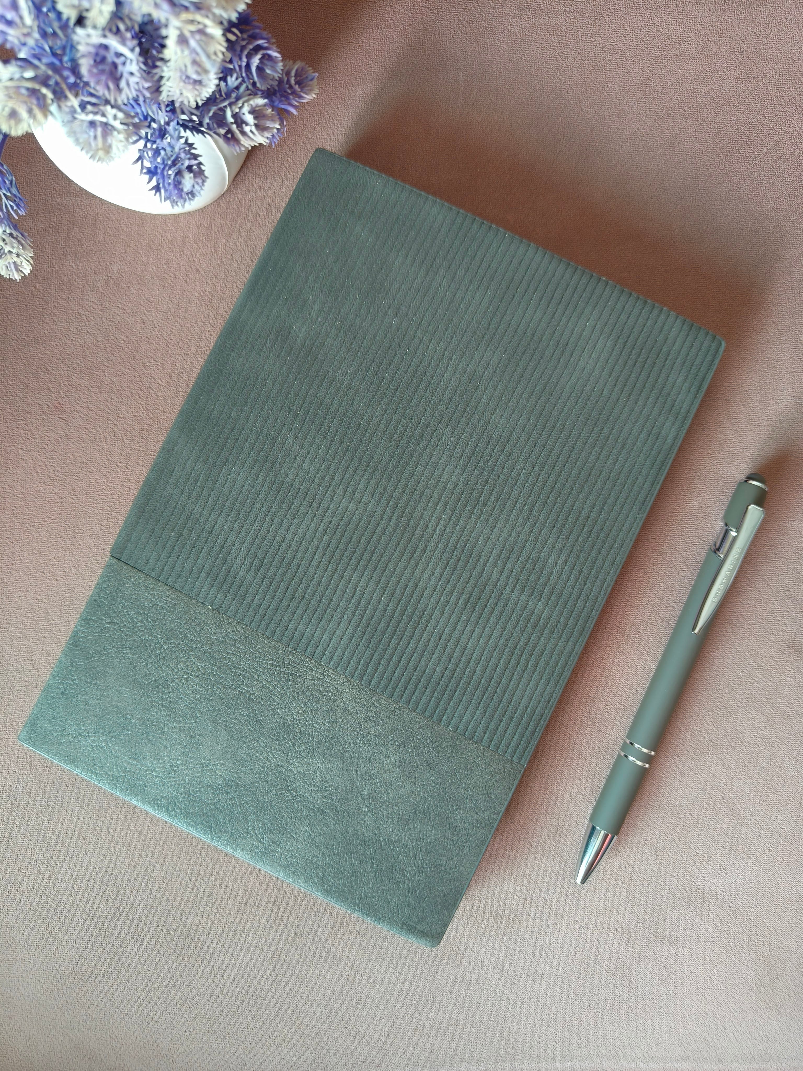 Leather Diary and Metal Pen Gift Set | Personalized of Diary and Metal Pen | Gift Set for Birthday, Office and Family (Grey)