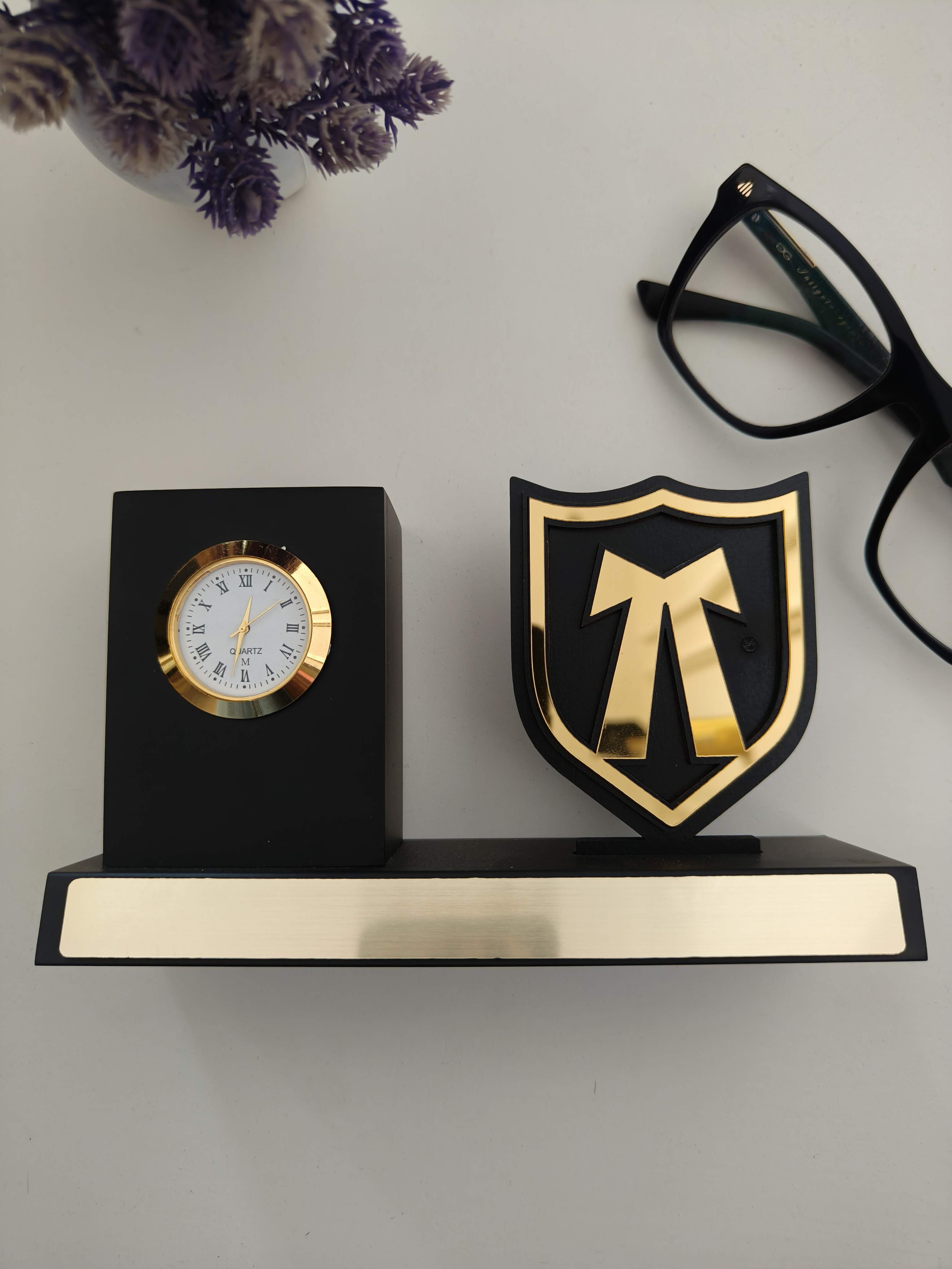 Advocate Pen Stand with Logo & Clock | Custom Lawyer Desk Organizer with Clock & Pen Holder | Premium Gift for Advocates & Legal Professionals