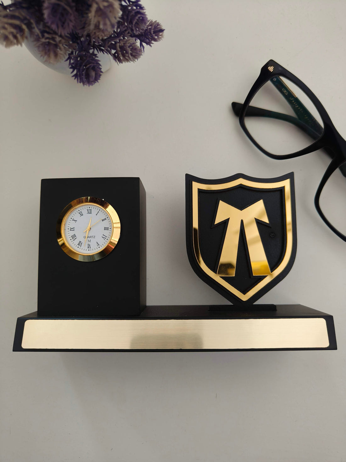 Advocate Pen Stand with Logo & Clock | Custom Lawyer Desk Organizer with Clock & Pen Holder | Premium Gift for Advocates & Legal Professionals