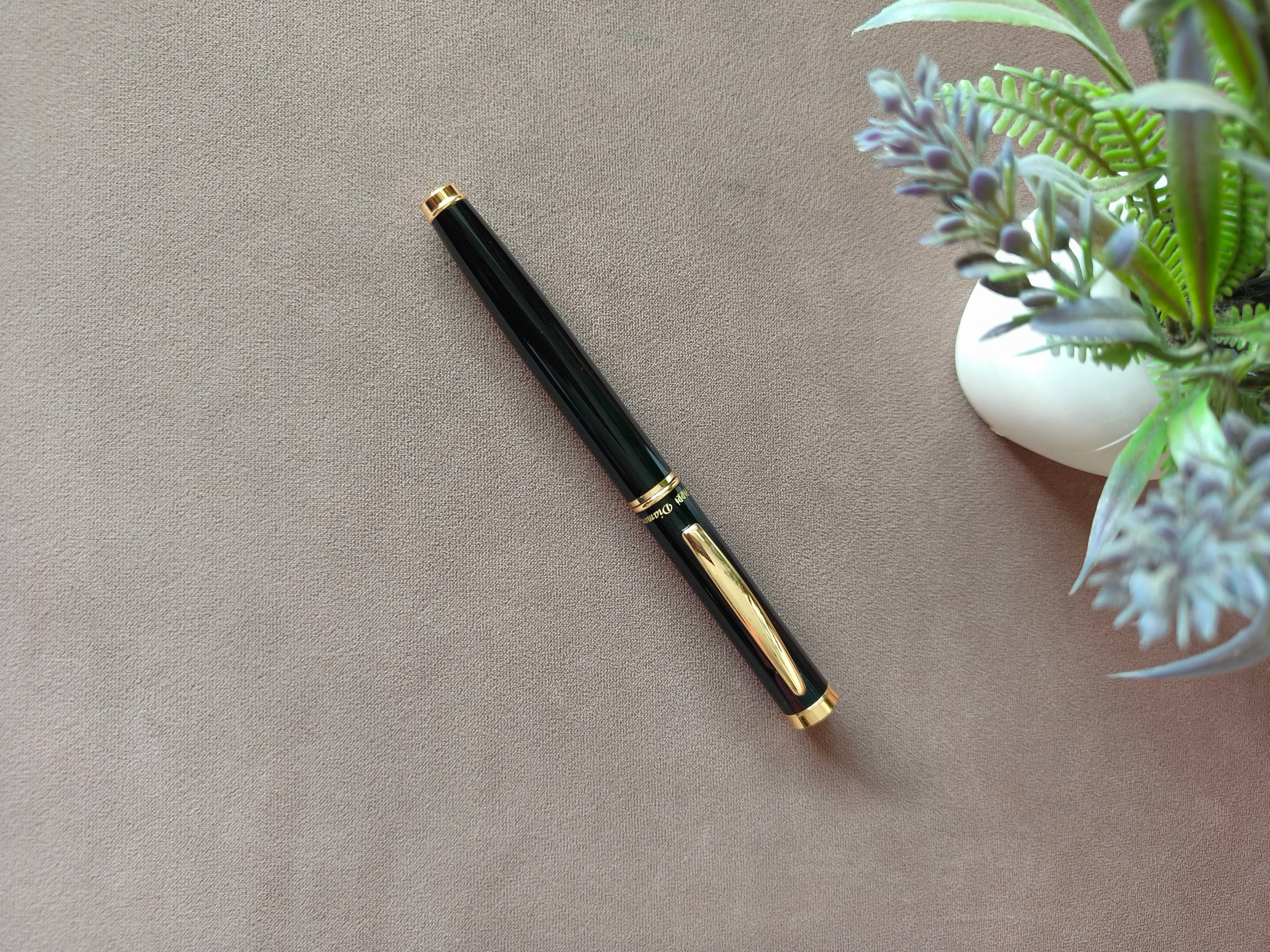 Executive Black Roller Pen with Gold Trim | Luxurious and Professional | Ideal for Office, College, and Personal Use | Customised Gifting | Signature Pen with Diamond Studded Cap