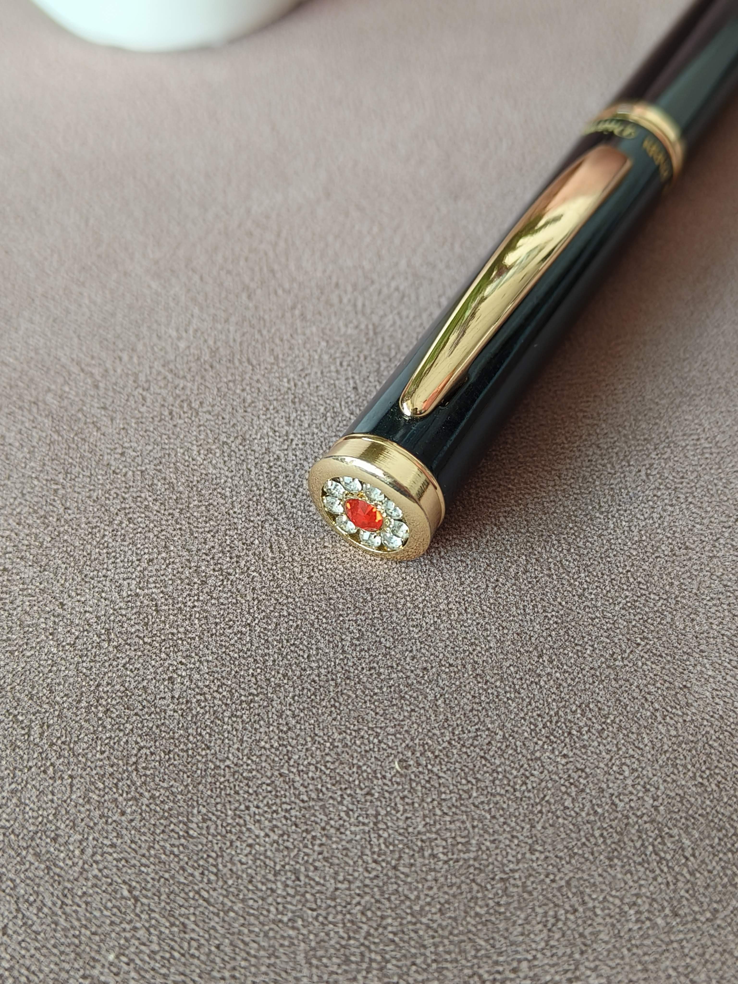 Executive Black Roller Pen with Gold Trim | Luxurious and Professional | Ideal for Office, College, and Personal Use | Customised Gifting | Signature Pen with Diamond Studded Cap