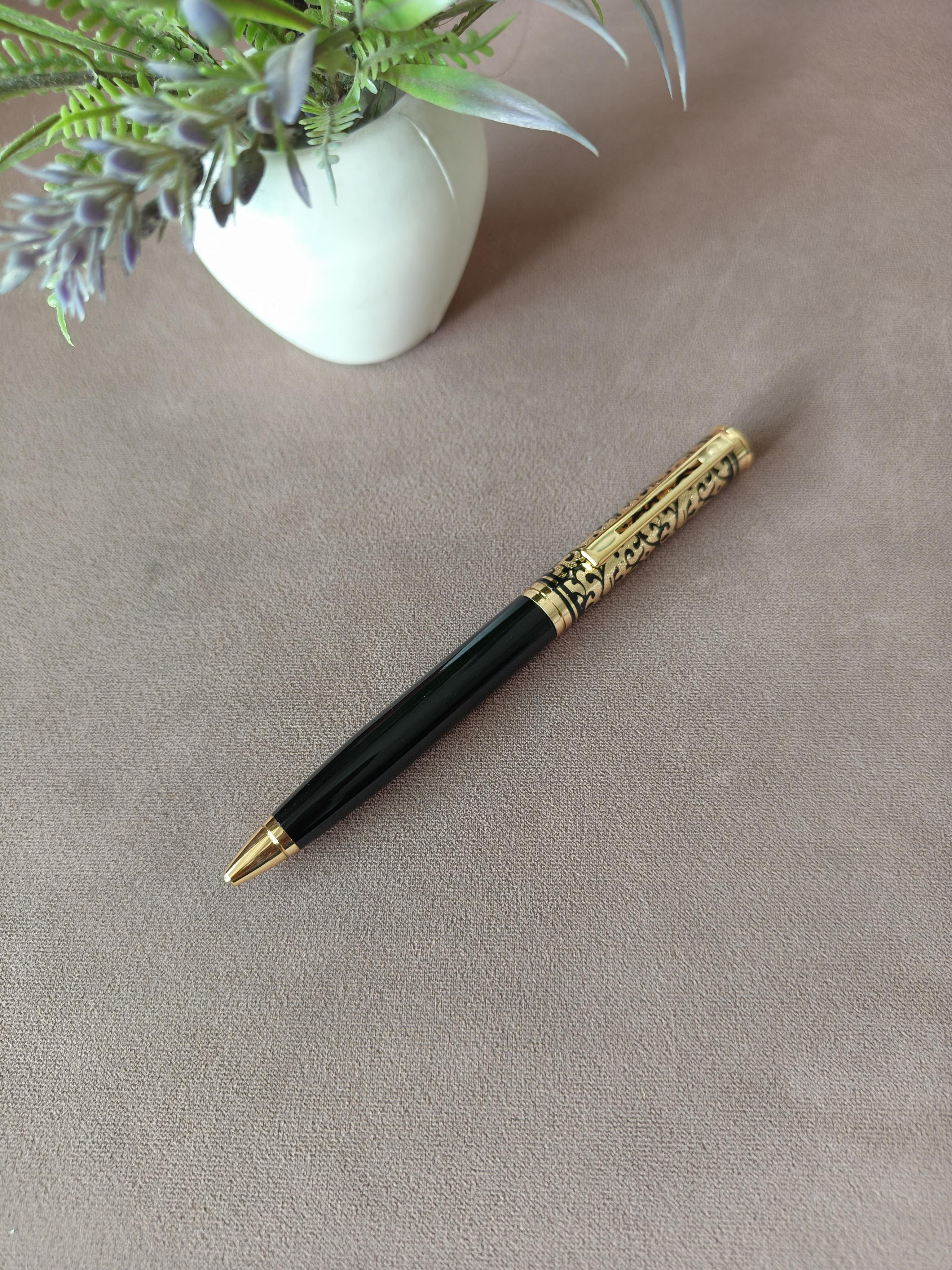 Antique Black Design Golden Trim & Cap Brass Material Metal Ball Pen | Luxurious & Professional |  Customised Name Pen | Exclusive Gifting Idea