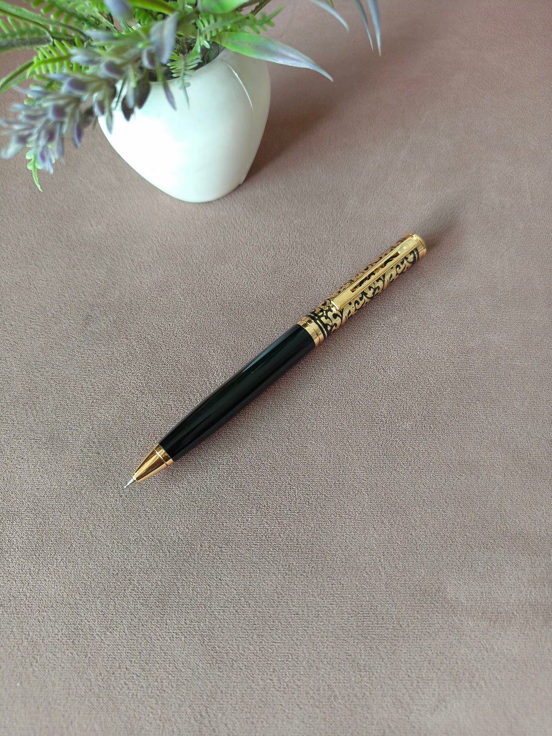 Antique Black Design Golden Trim & Cap Brass Material Metal Ball Pen | Luxurious & Professional |  Customised Name Pen | Exclusive Gifting Idea